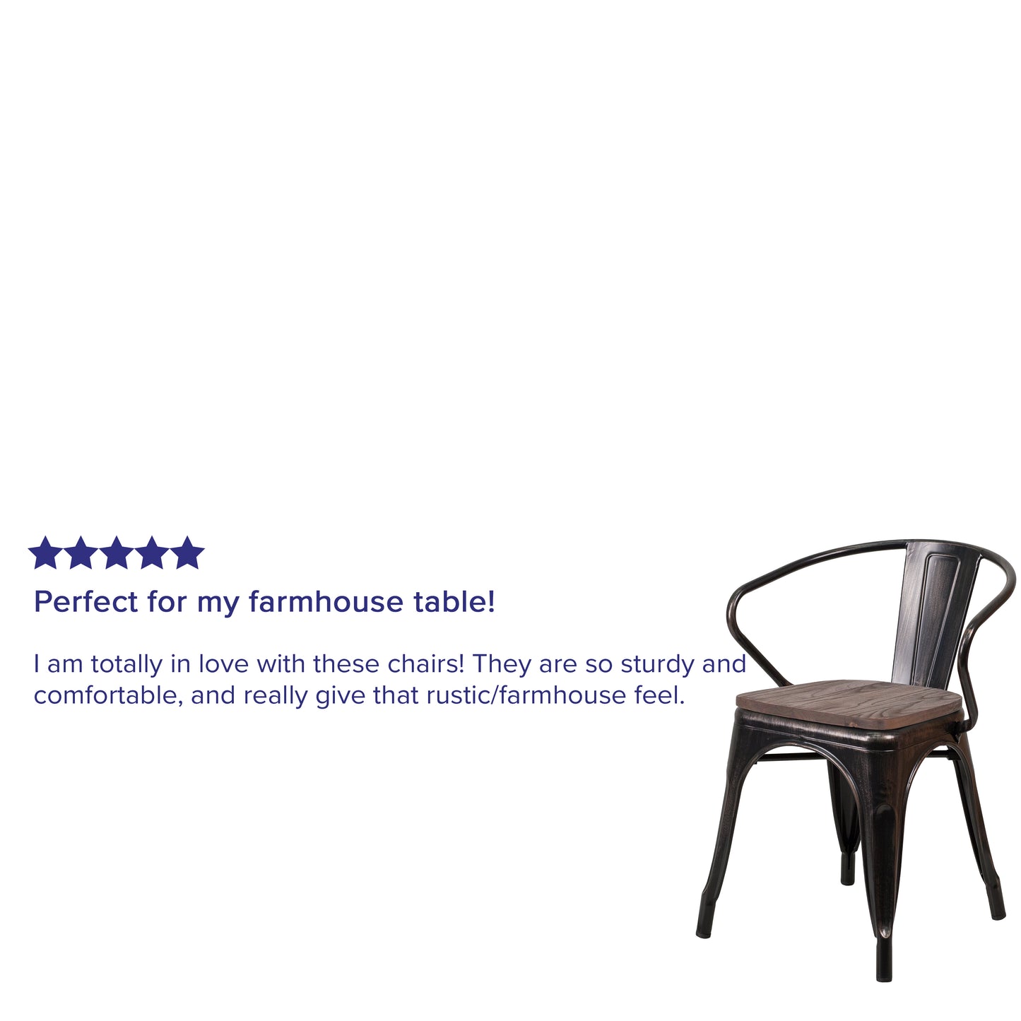 Luna Black-Antique Gold Metal Chair with Wood Seat and Arms Black-Antique Gold