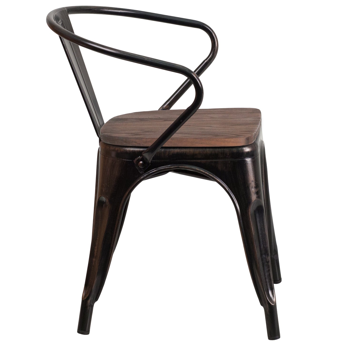 Luna Black-Antique Gold Metal Chair with Wood Seat and Arms Black-Antique Gold