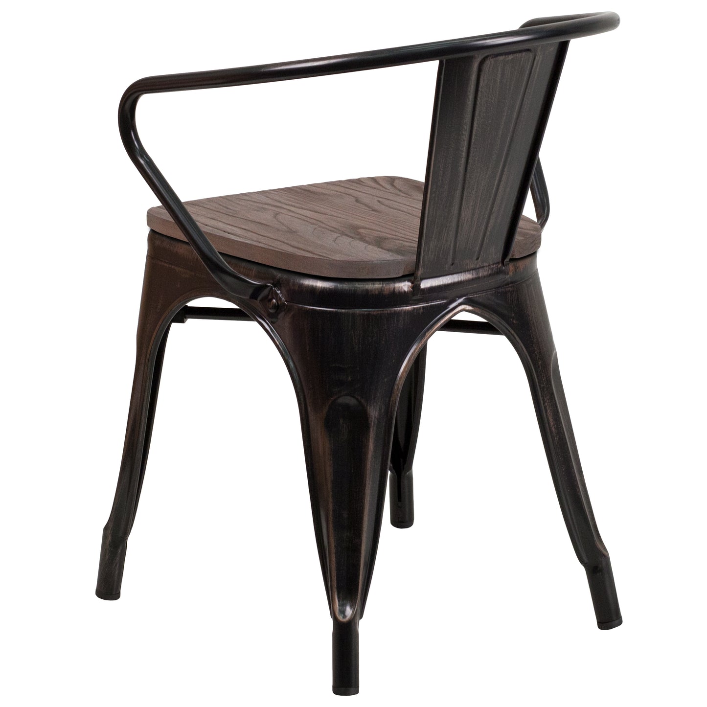 Luna Black-Antique Gold Metal Chair with Wood Seat and Arms Black-Antique Gold