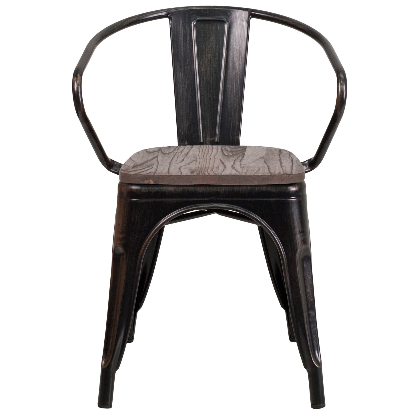 Luna Black-Antique Gold Metal Chair with Wood Seat and Arms Black-Antique Gold