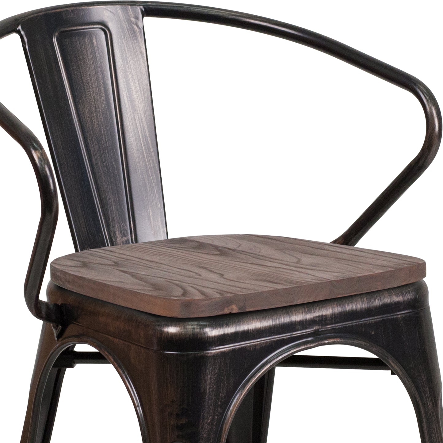 Luna Black-Antique Gold Metal Chair with Wood Seat and Arms Black-Antique Gold
