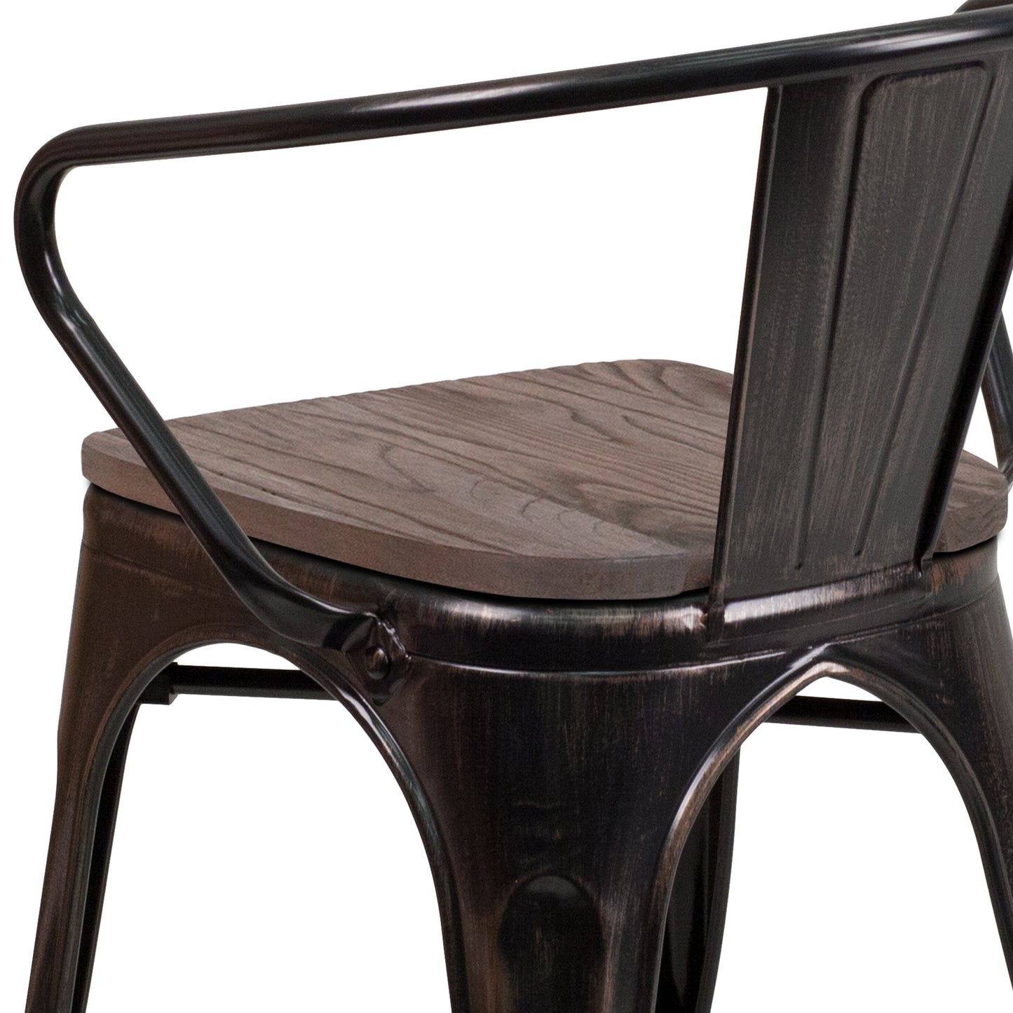 Luna Black-Antique Gold Metal Chair with Wood Seat and Arms Black-Antique Gold