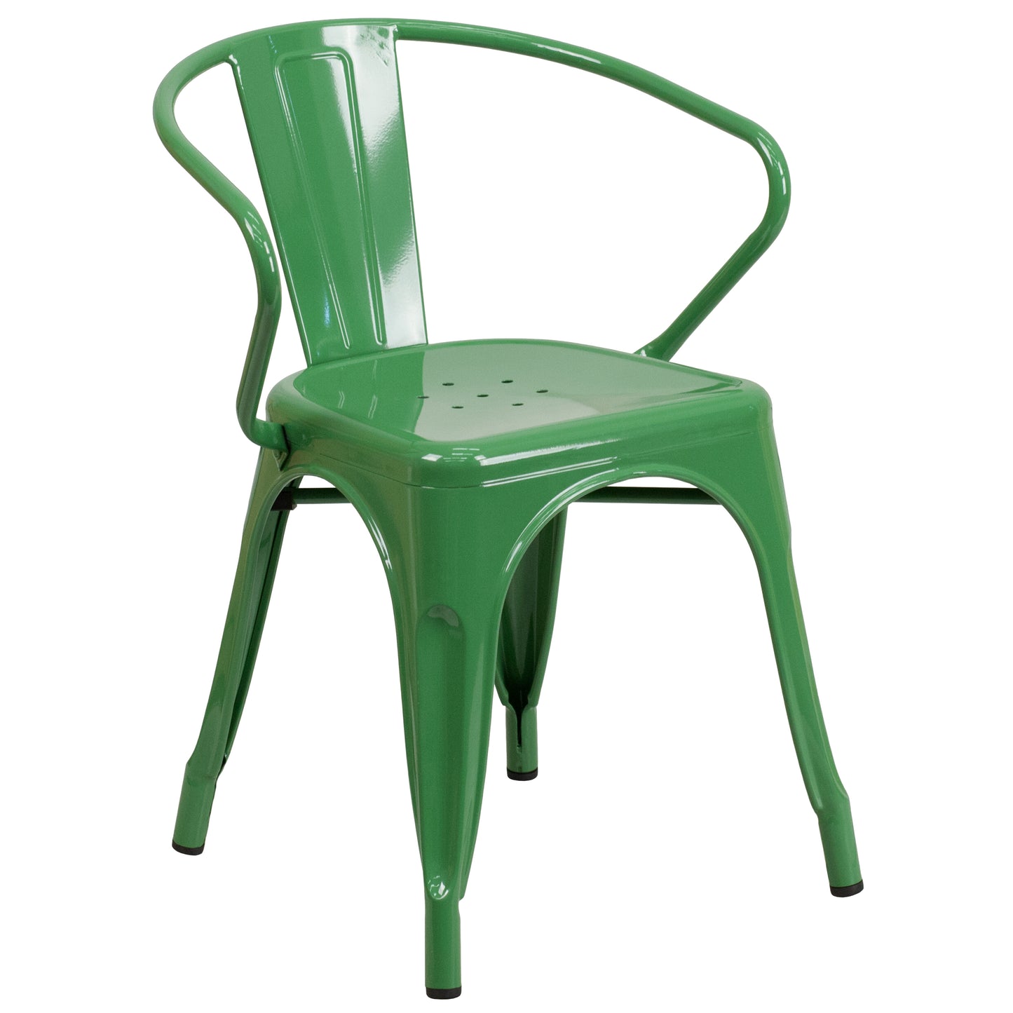Luna Commercial Grade Green Metal Indoor-Outdoor Chair with Arms Green