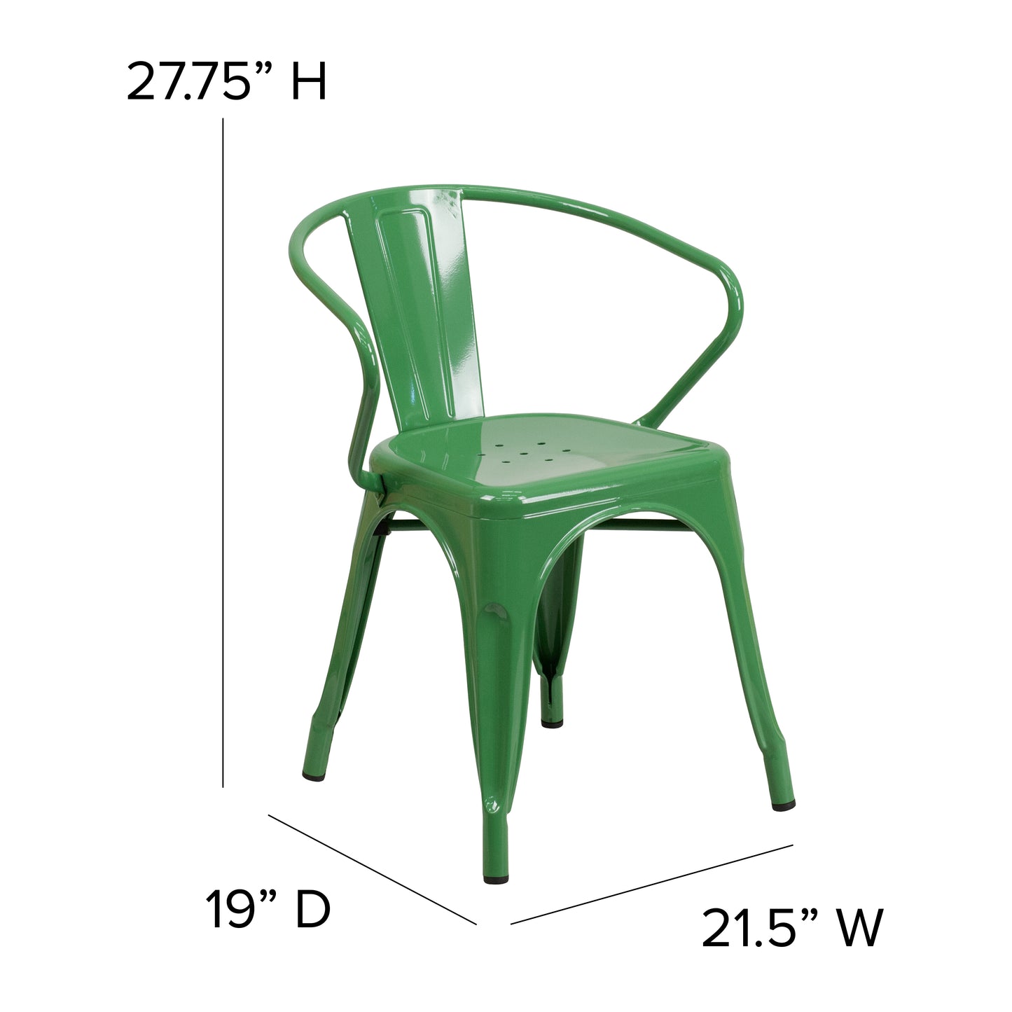 Luna Commercial Grade Green Metal Indoor-Outdoor Chair with Arms Green