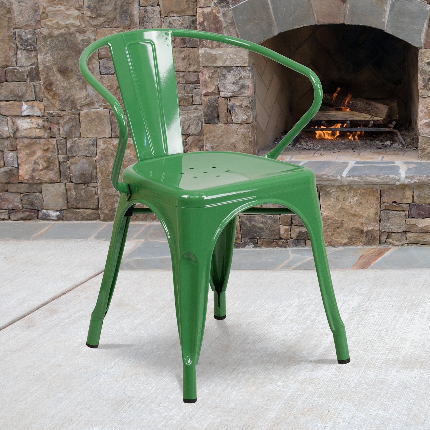Luna Commercial Grade Green Metal Indoor-Outdoor Chair with Arms Green