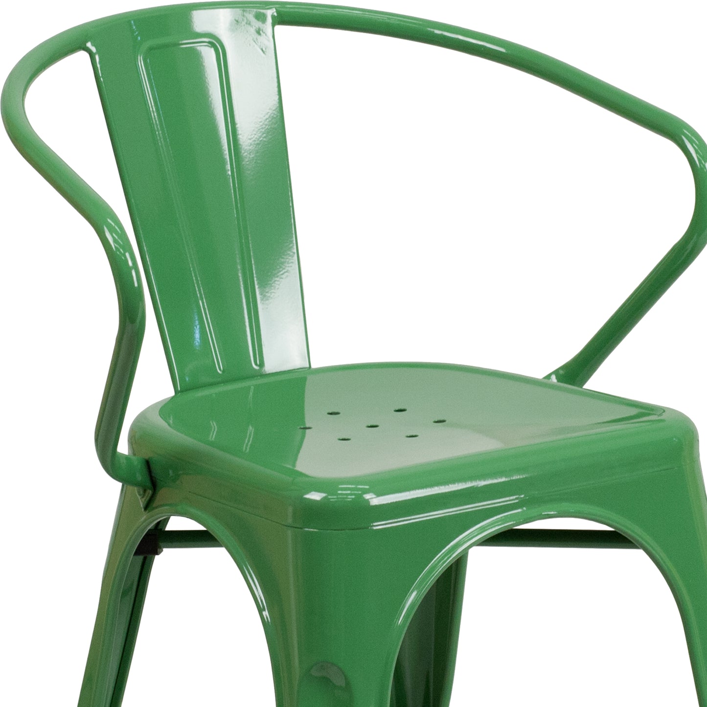Luna Commercial Grade Green Metal Indoor-Outdoor Chair with Arms Green