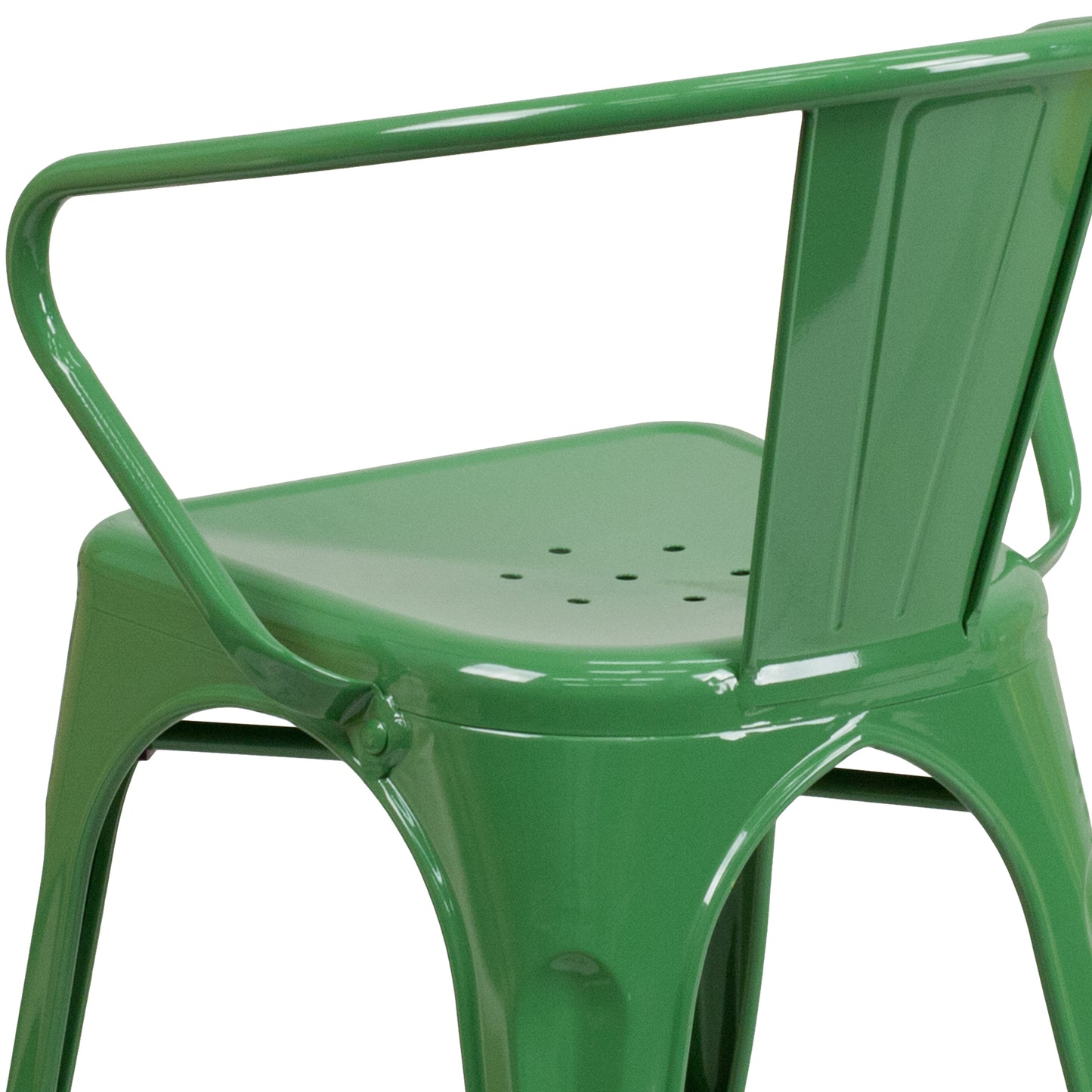 Luna Commercial Grade Green Metal Indoor-Outdoor Chair with Arms Green