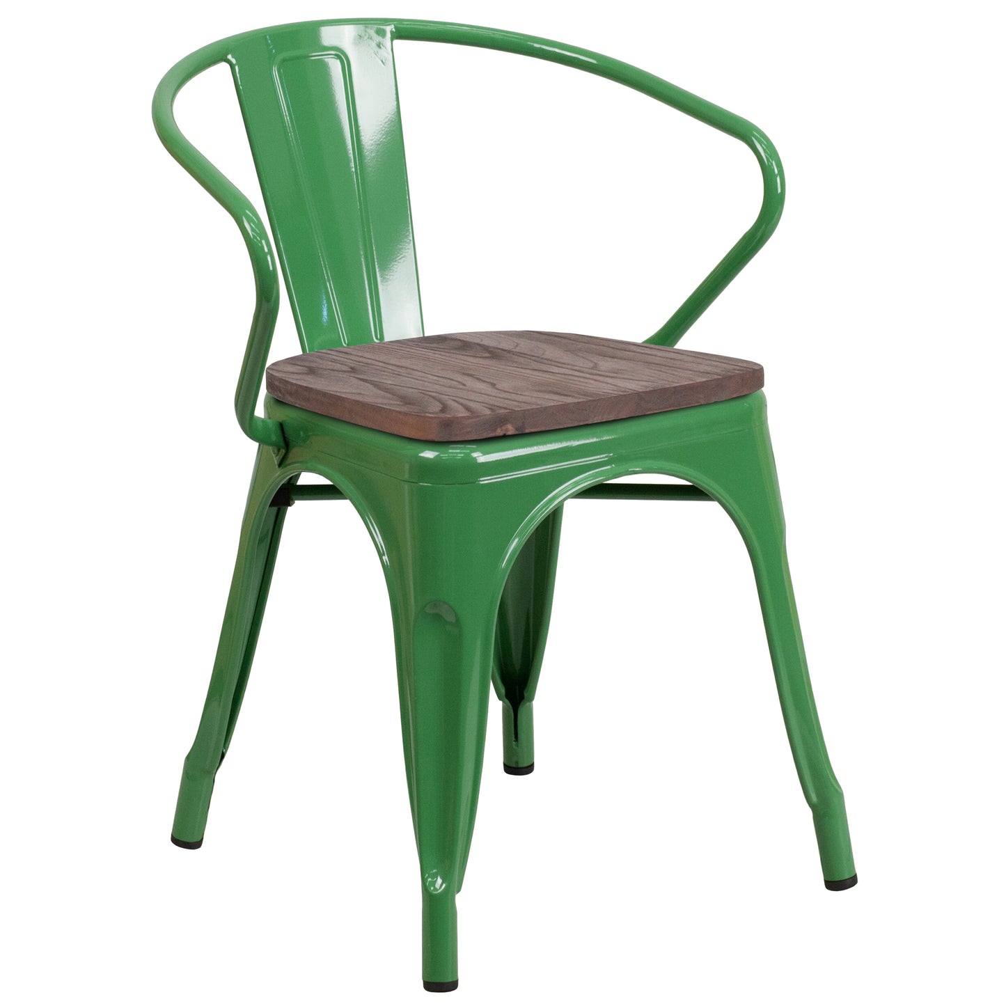 Luna Green Metal Chair with Wood Seat and Arms Green