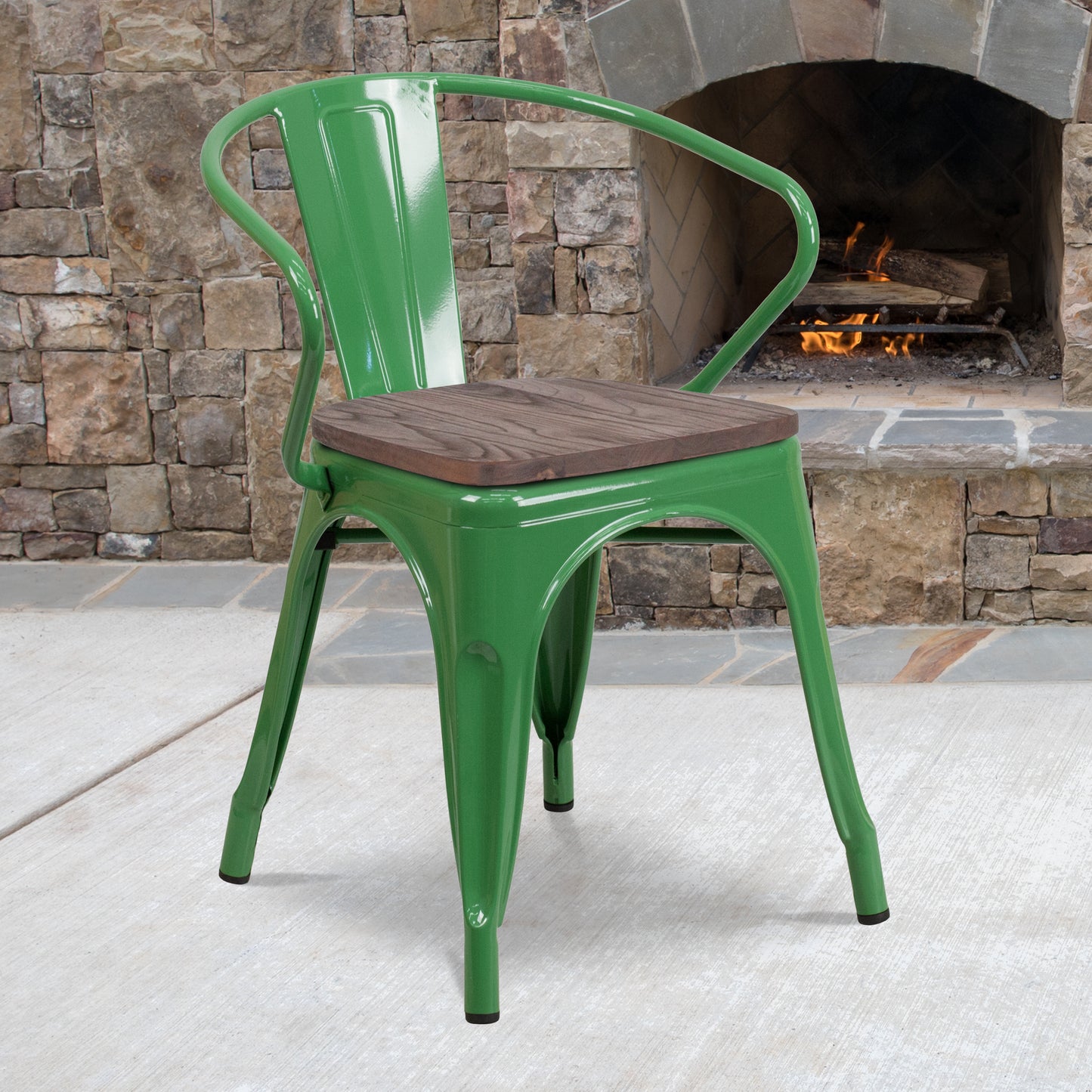 Luna Green Metal Chair with Wood Seat and Arms Green