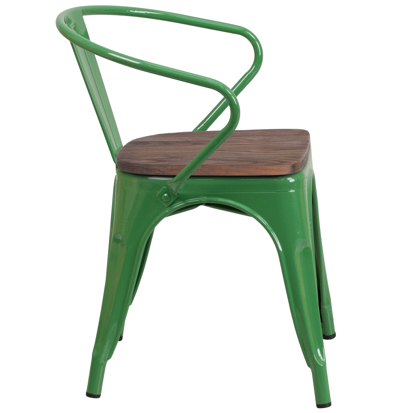 Luna Green Metal Chair with Wood Seat and Arms Green