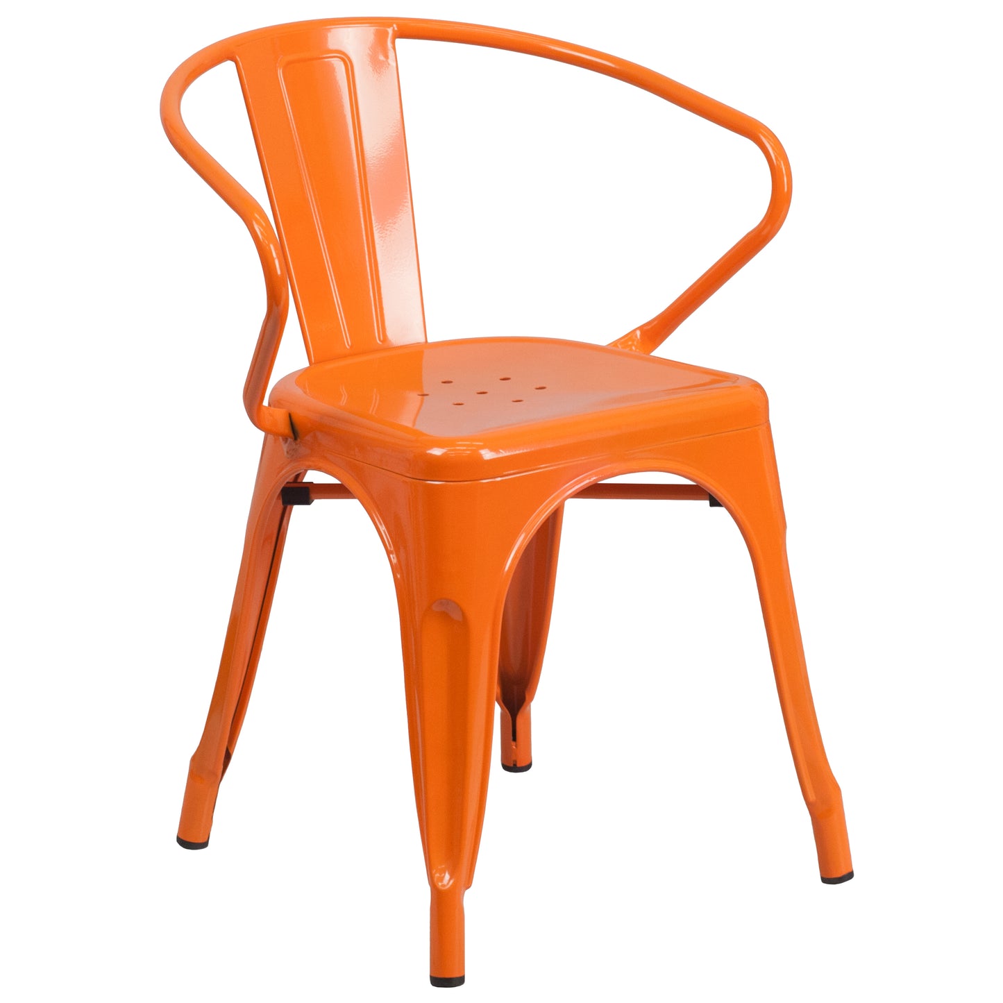 Luna Commercial Grade Orange Metal Indoor-Outdoor Chair with Arms Orange