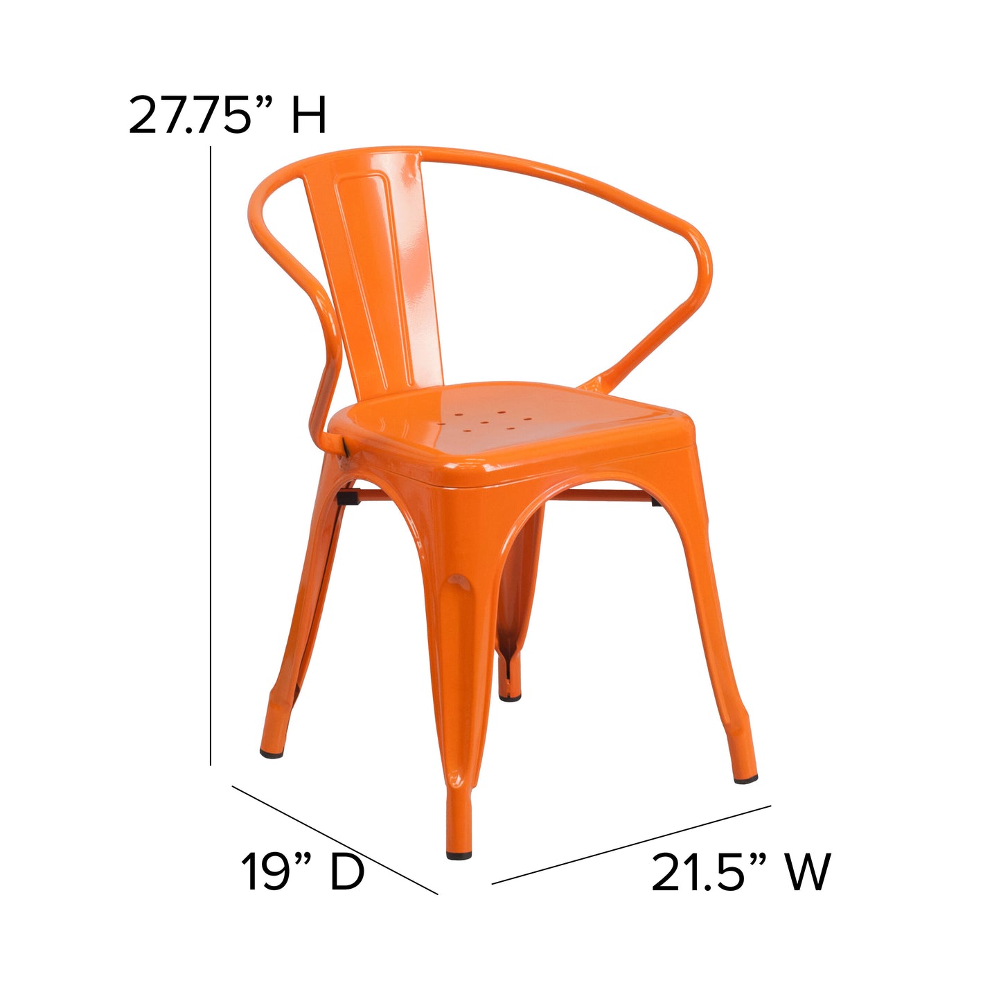 Luna Commercial Grade Orange Metal Indoor-Outdoor Chair with Arms Orange