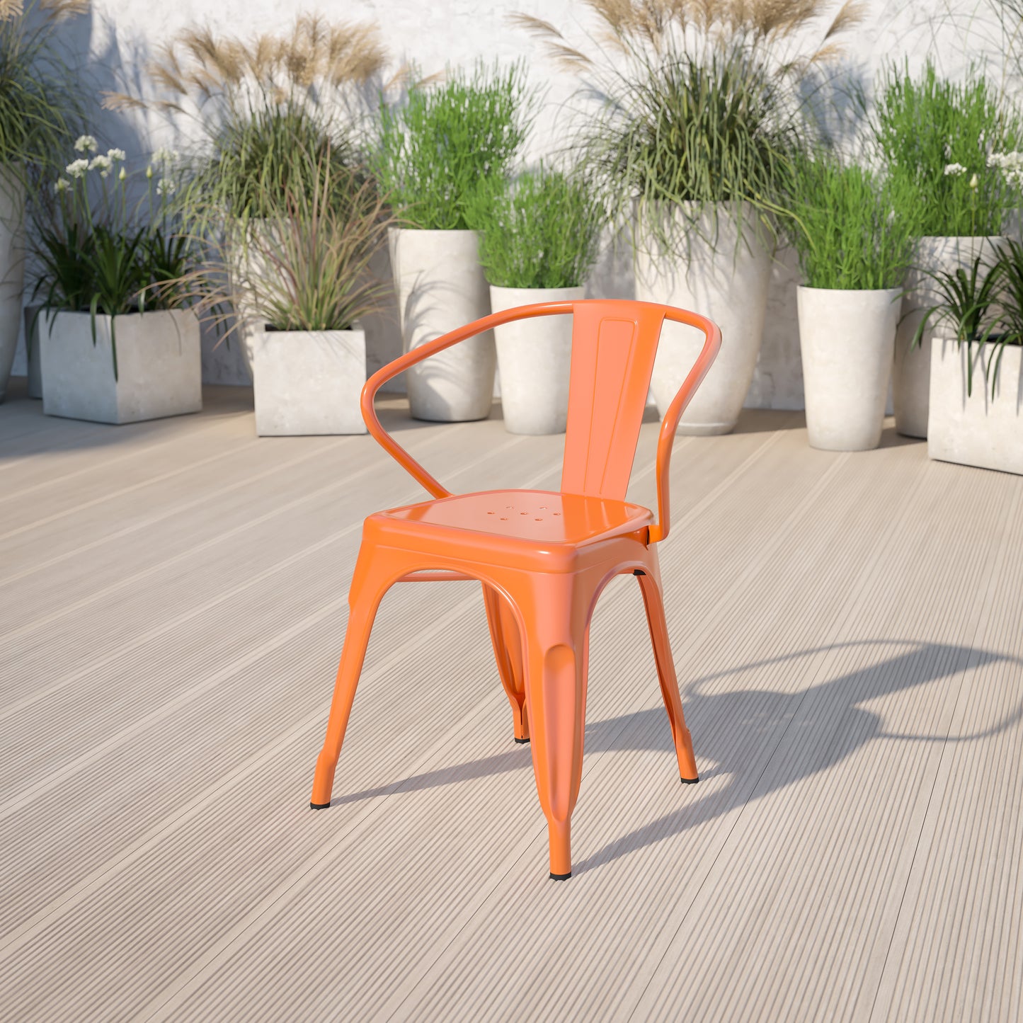 Luna Commercial Grade Orange Metal Indoor-Outdoor Chair with Arms Orange