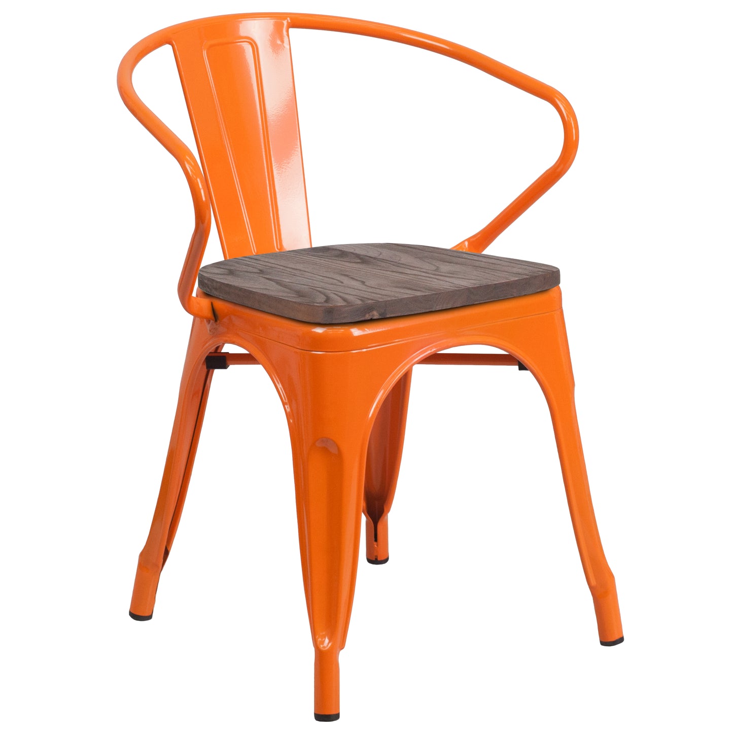 Luna Orange Metal Chair with Wood Seat and Arms Orange