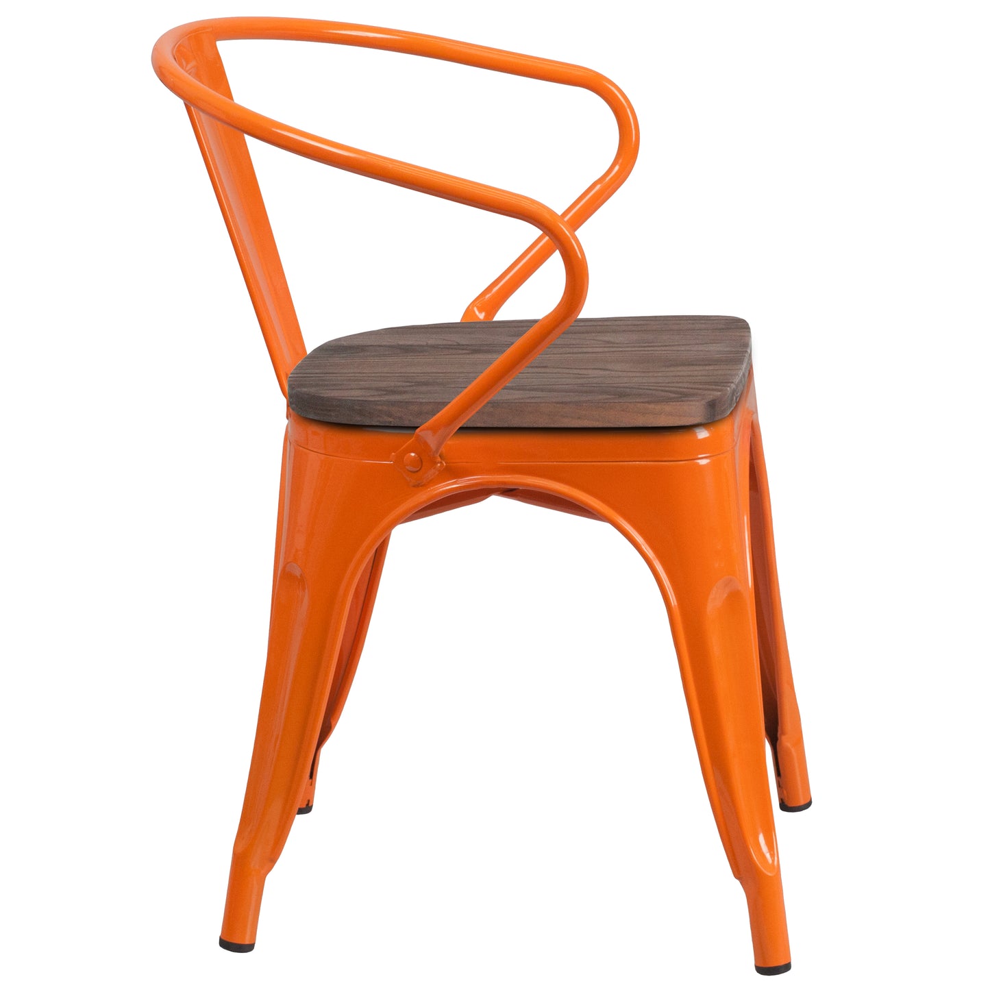 Luna Orange Metal Chair with Wood Seat and Arms Orange