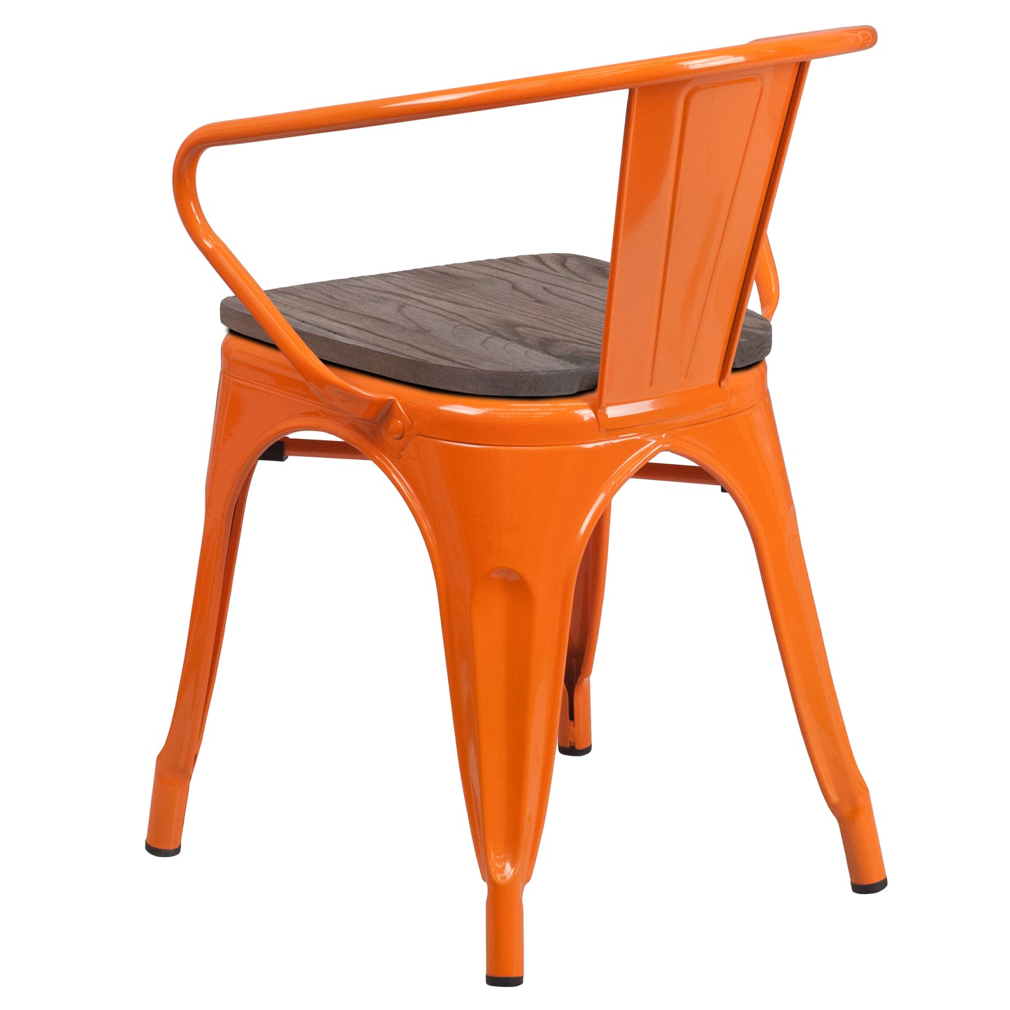 Luna Orange Metal Chair with Wood Seat and Arms Orange