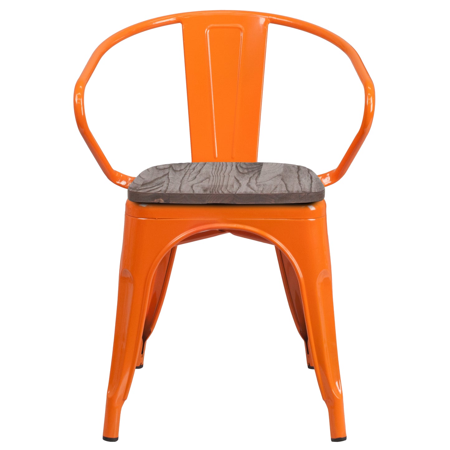 Luna Orange Metal Chair with Wood Seat and Arms Orange