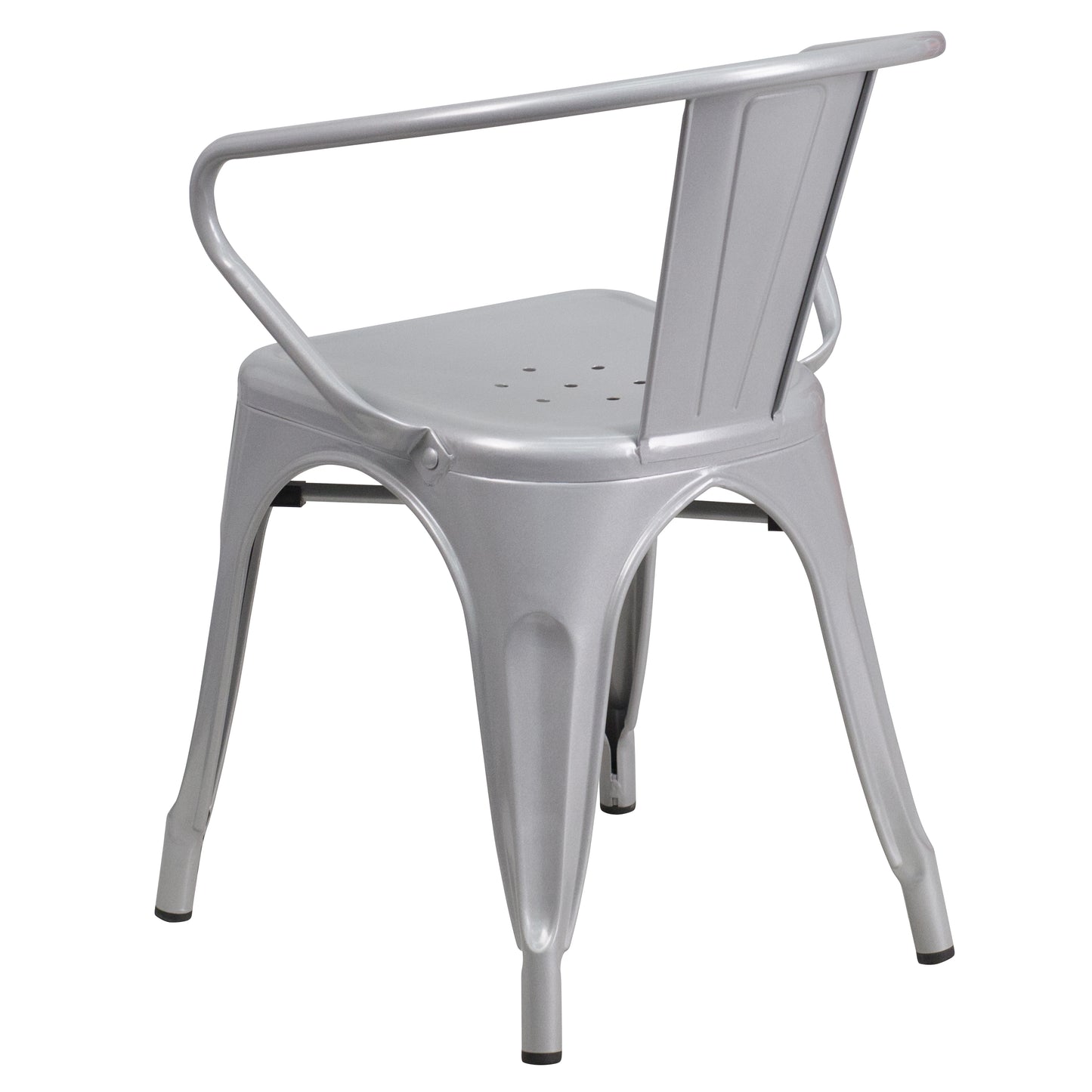 Luna Commercial Grade Silver Metal Indoor-Outdoor Chair with Arms Silver