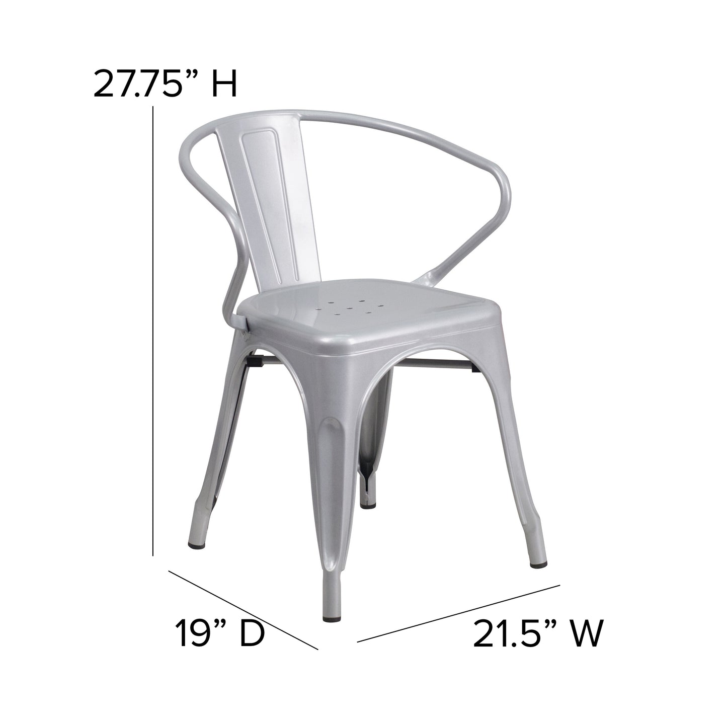 Luna Commercial Grade Silver Metal Indoor-Outdoor Chair with Arms Silver