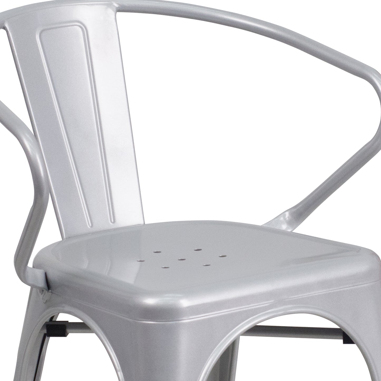 Luna Commercial Grade Silver Metal Indoor-Outdoor Chair with Arms Silver