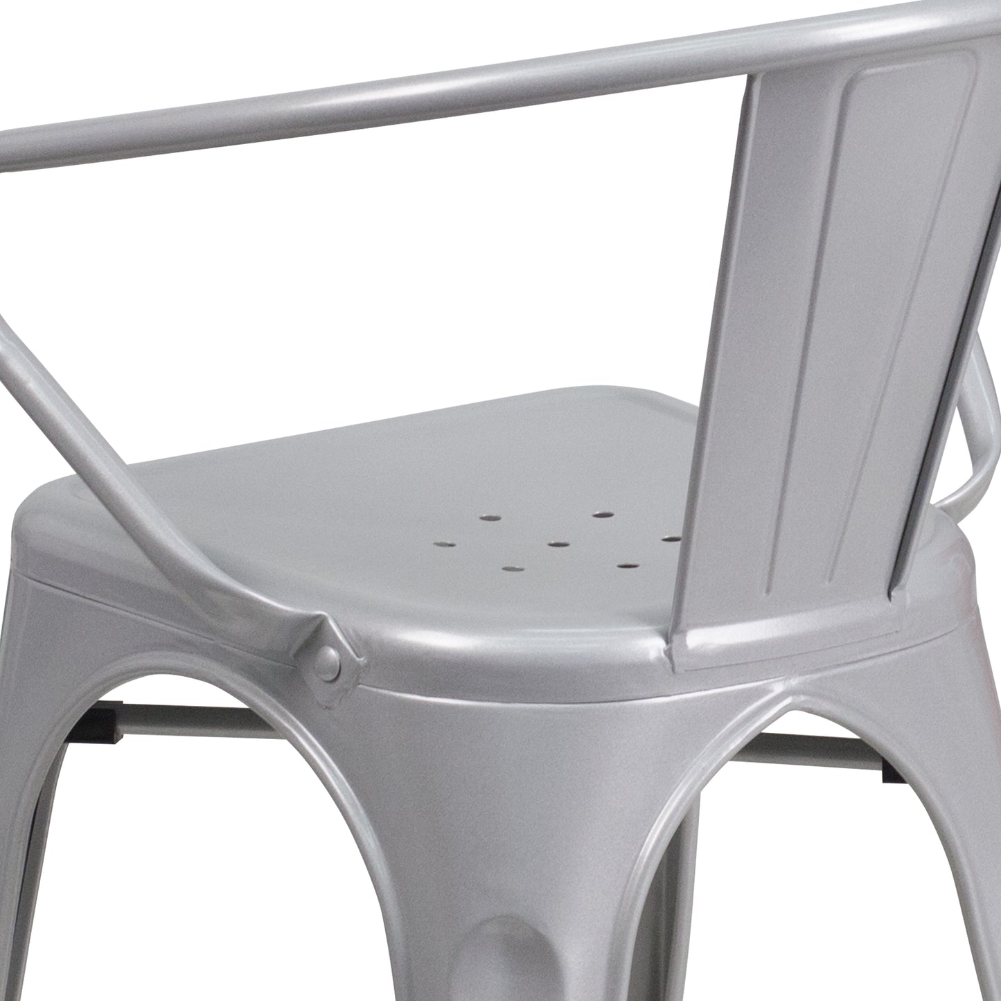 Luna Commercial Grade Silver Metal Indoor-Outdoor Chair with Arms Silver