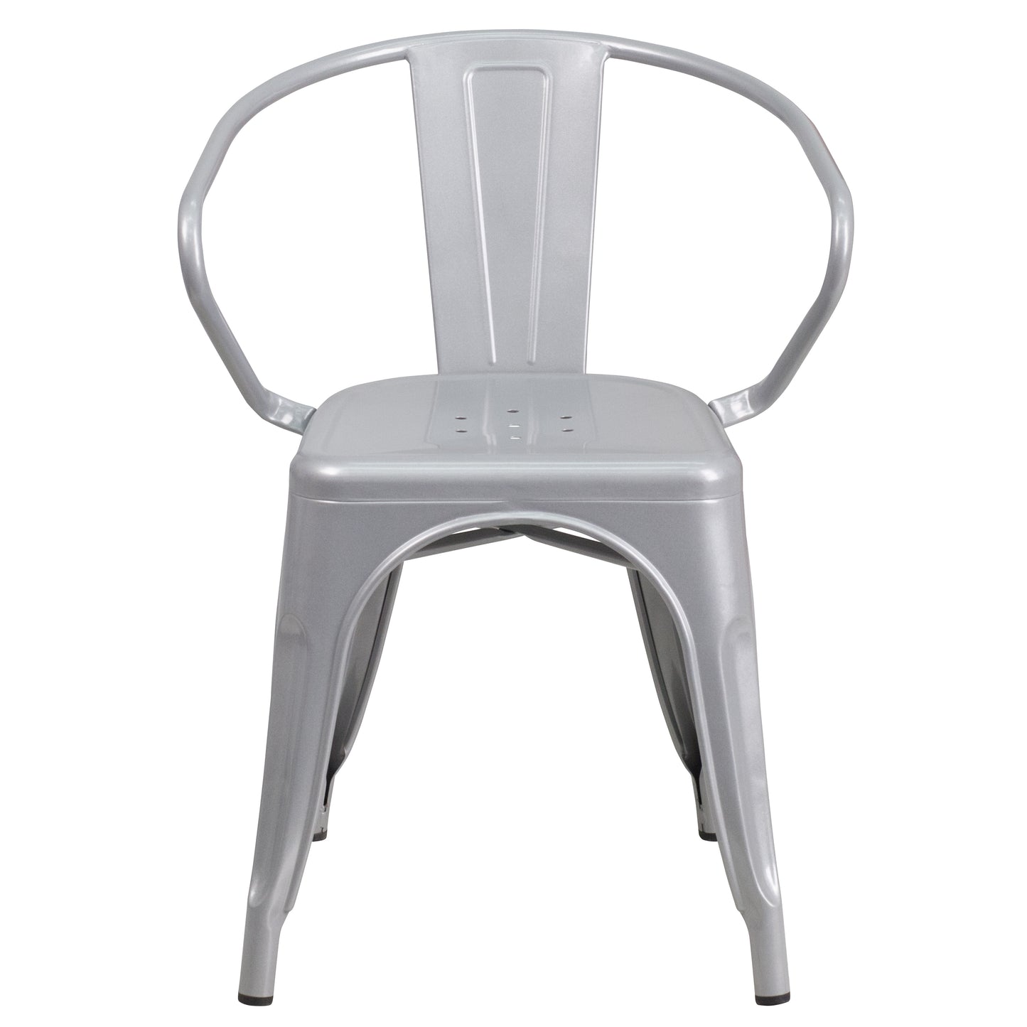 Luna Commercial Grade Silver Metal Indoor-Outdoor Chair with Arms Silver