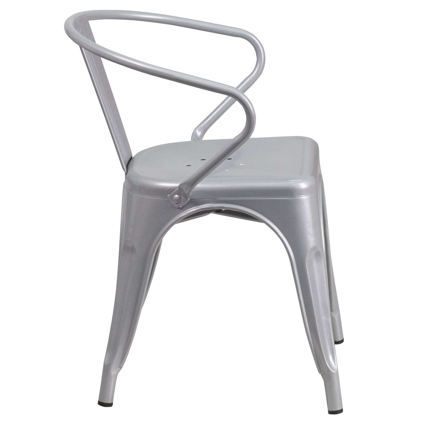 Luna Commercial Grade Silver Metal Indoor-Outdoor Chair with Arms Silver