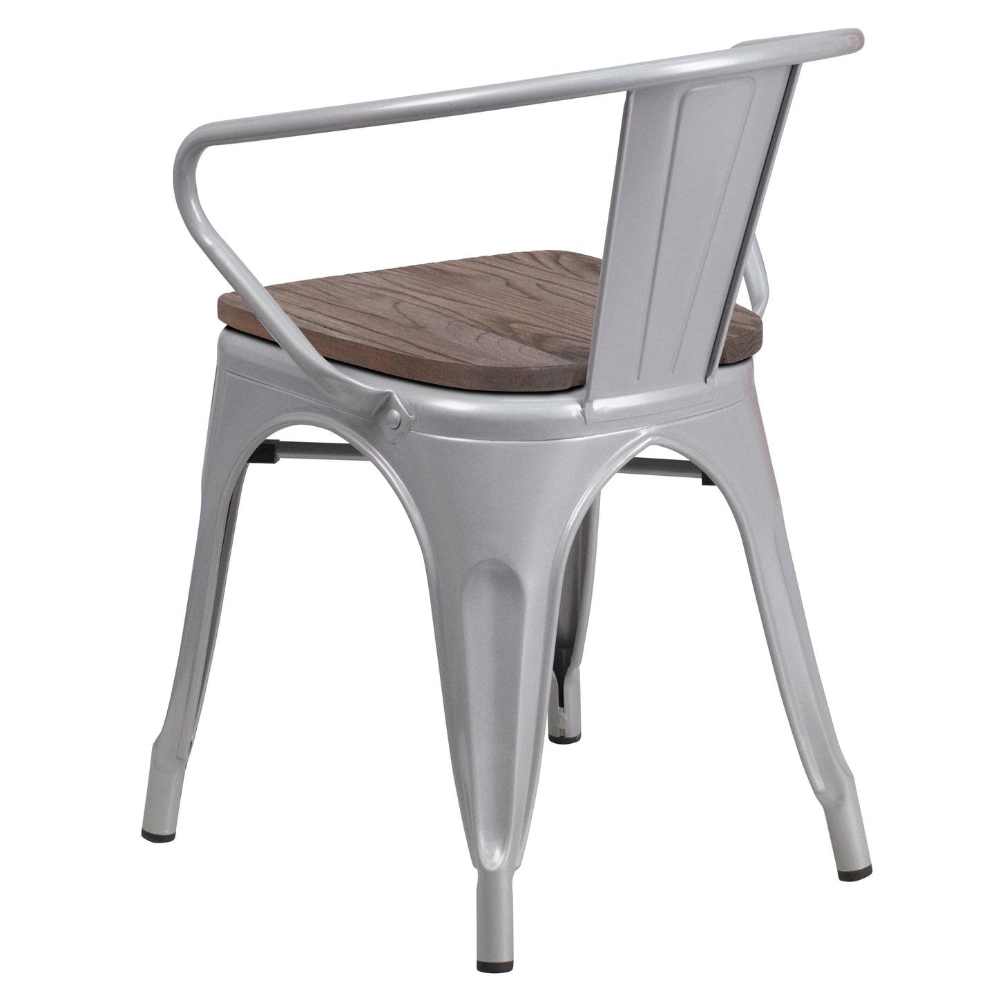 Luna Silver Metal Chair with Wood Seat and Arms Silver