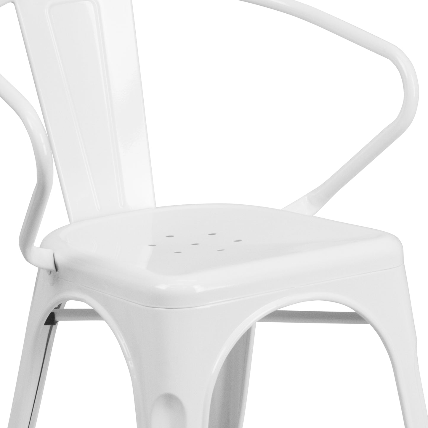 Luna Commercial Grade White Metal Indoor-Outdoor Chair with Arms White
