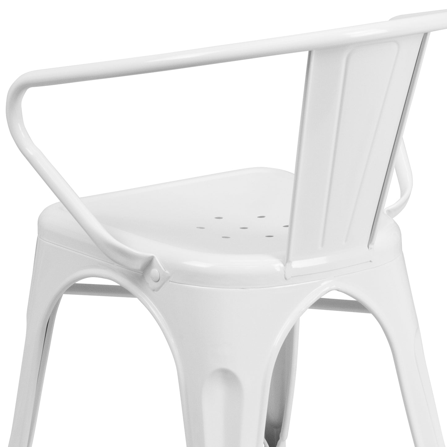 Luna Commercial Grade White Metal Indoor-Outdoor Chair with Arms White