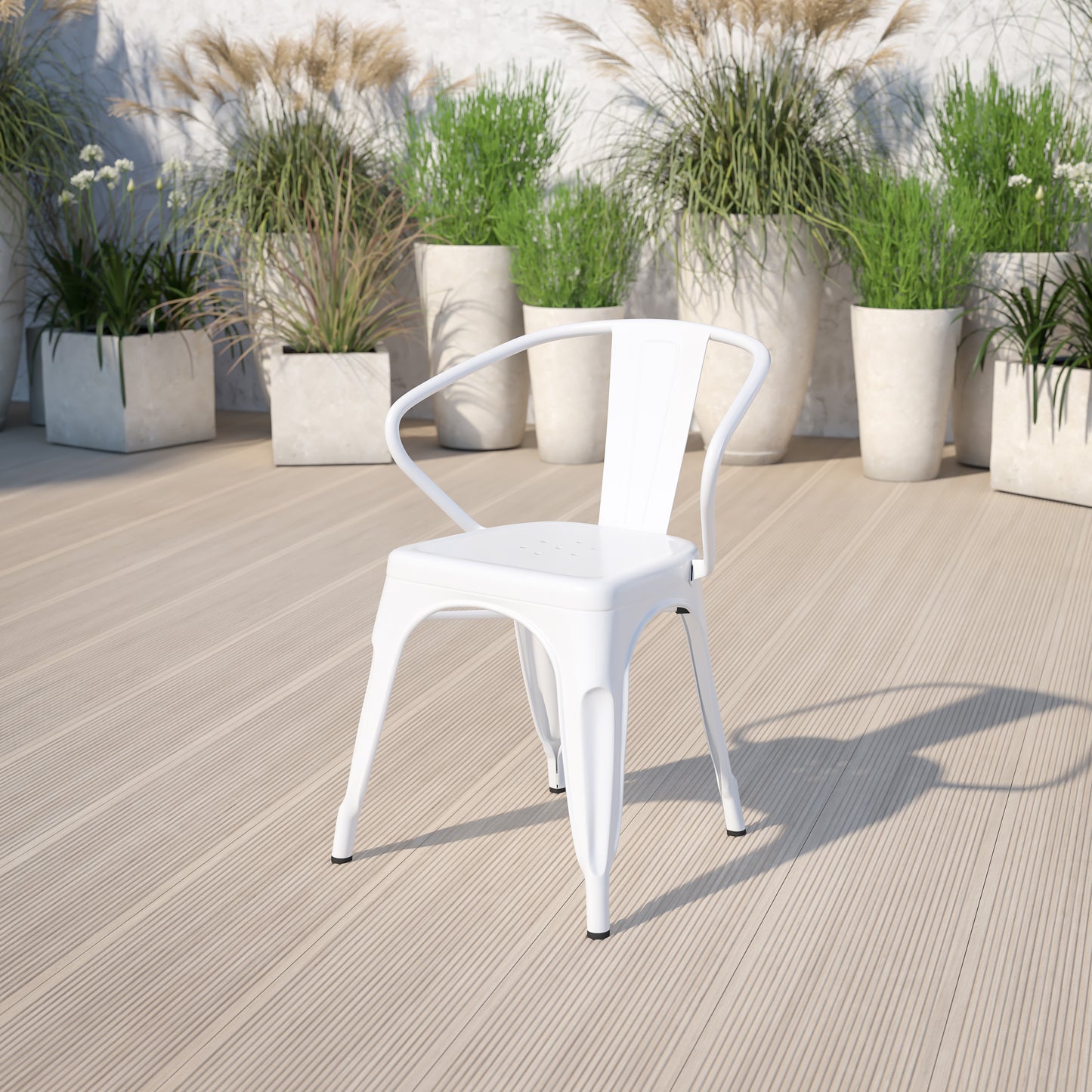 Luna Commercial Grade White Metal Indoor-Outdoor Chair with Arms White