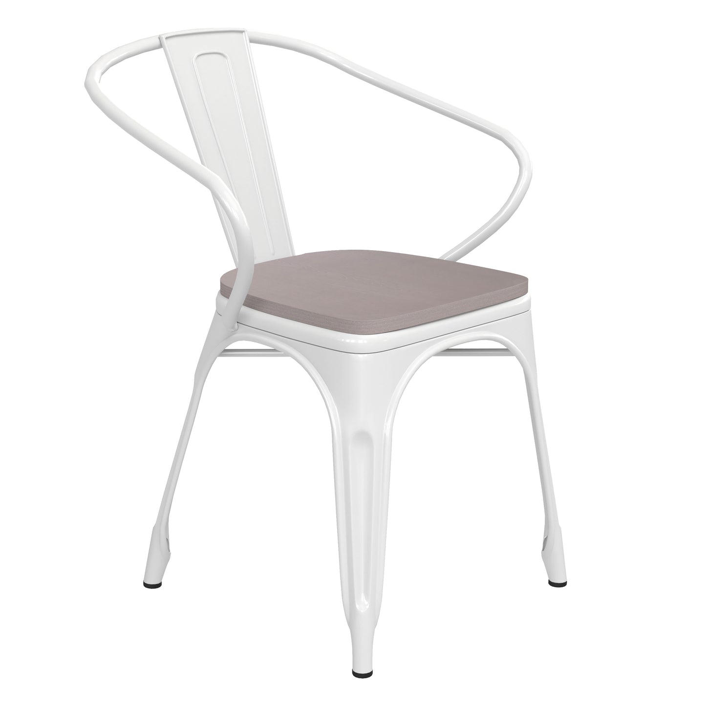 Luna Commercial Grade White Metal Indoor-Outdoor Chair with Arms with Gray Poly Resin Wood Seat Gray Seat/White Frame CH-31270-WH-PL1G-GG