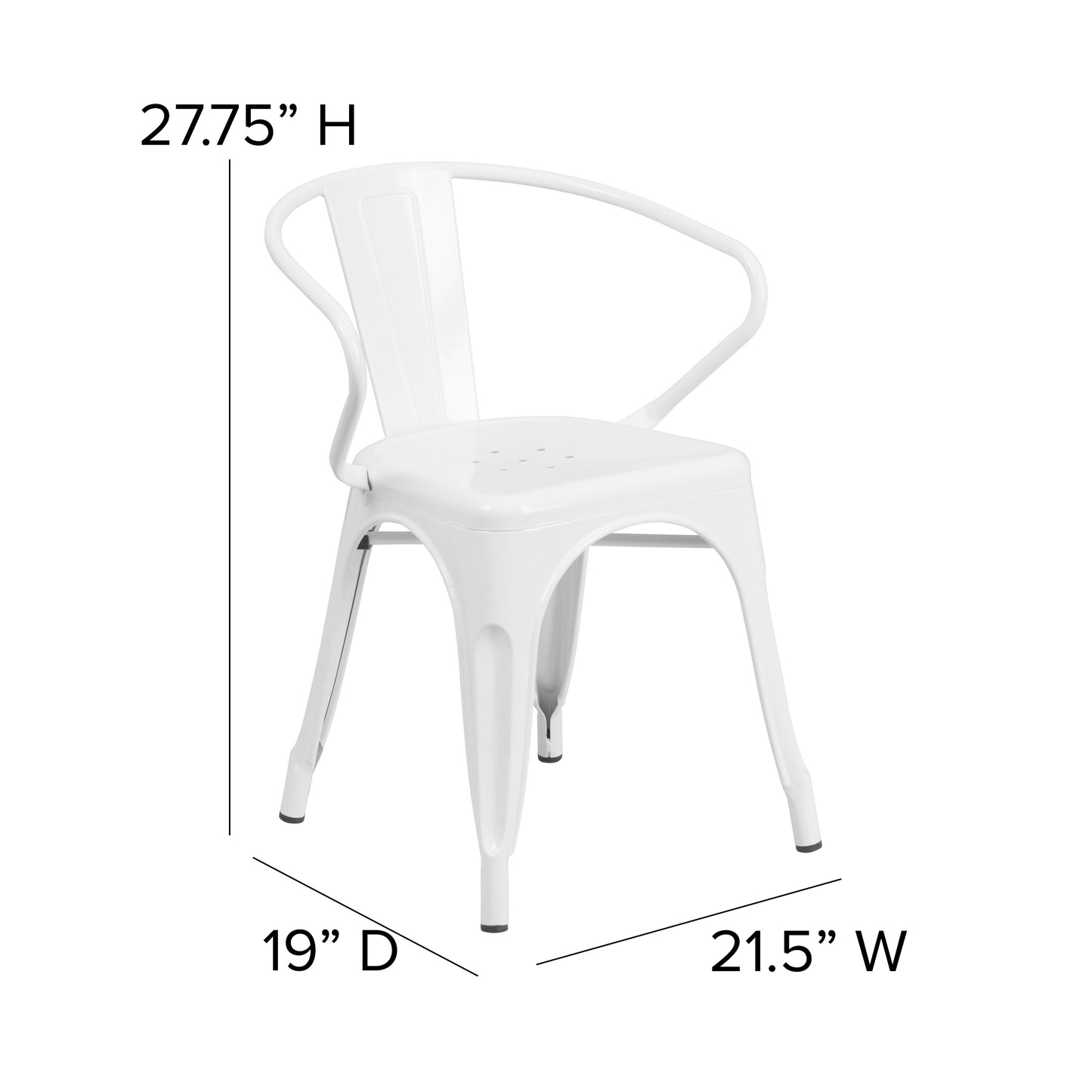 Luna Commercial Grade White Metal Indoor-Outdoor Chair with Arms with Gray Poly Resin Wood Seat Gray Seat/White Frame CH-31270-WH-PL1G-GG