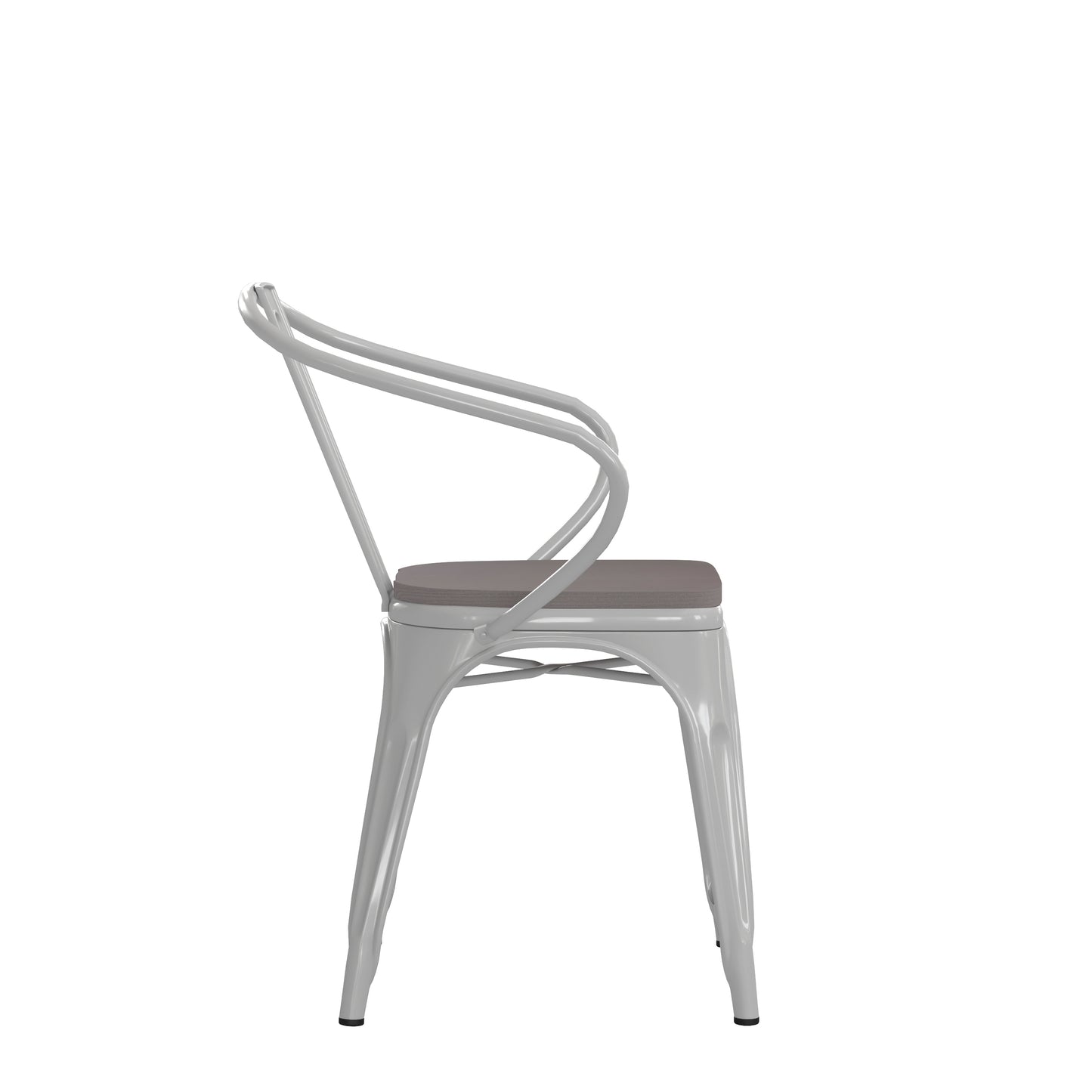 Luna Commercial Grade White Metal Indoor-Outdoor Chair with Arms with Gray Poly Resin Wood Seat Gray Seat/White Frame CH-31270-WH-PL1G-GG