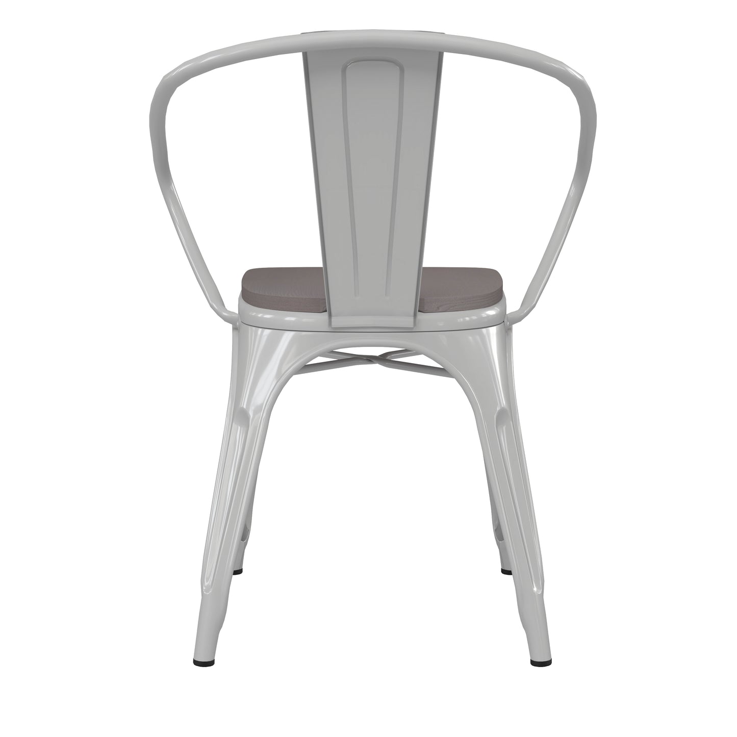Luna Commercial Grade White Metal Indoor-Outdoor Chair with Arms with Gray Poly Resin Wood Seat Gray Seat/White Frame CH-31270-WH-PL1G-GG