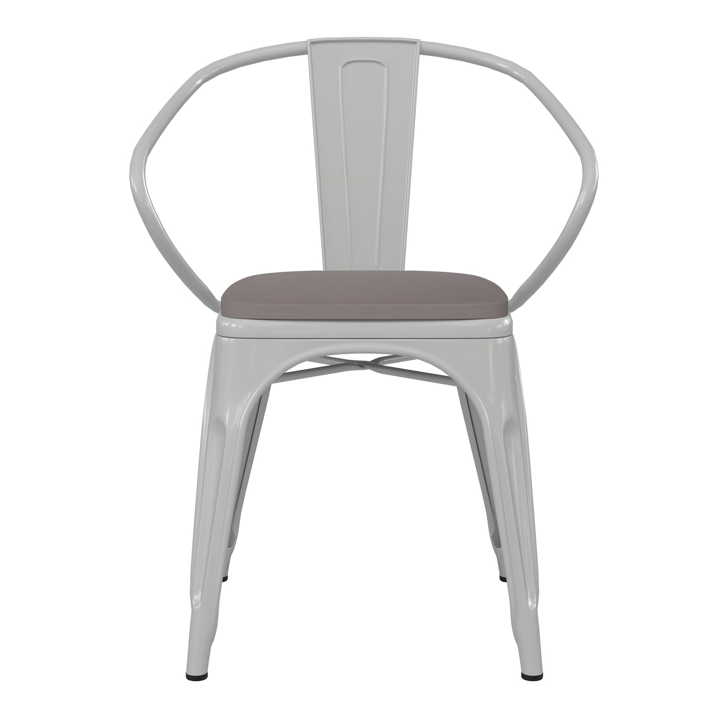 Luna Commercial Grade White Metal Indoor-Outdoor Chair with Arms with Gray Poly Resin Wood Seat Gray Seat/White Frame CH-31270-WH-PL1G-GG