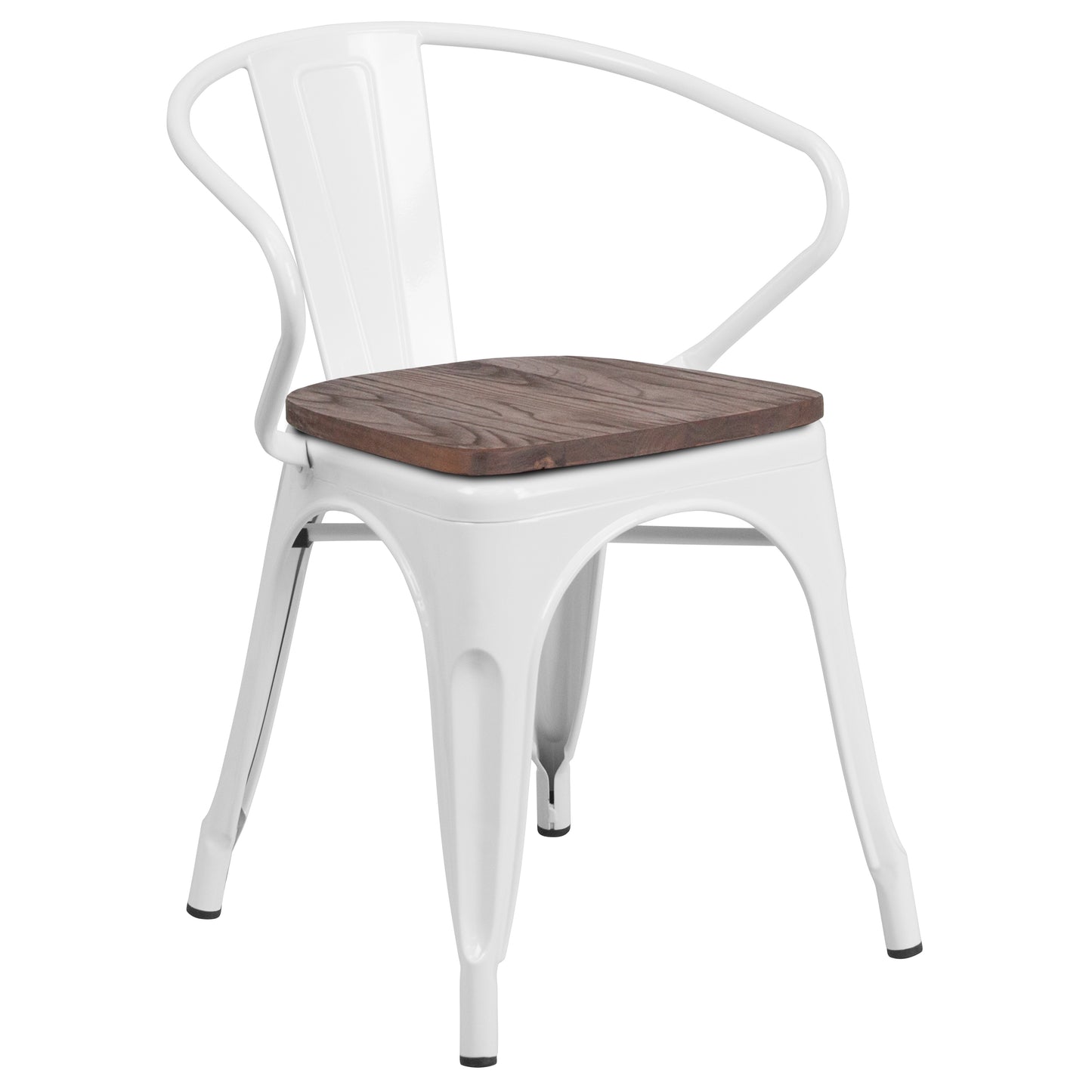 Luna White Metal Chair with Wood Seat and Arms White