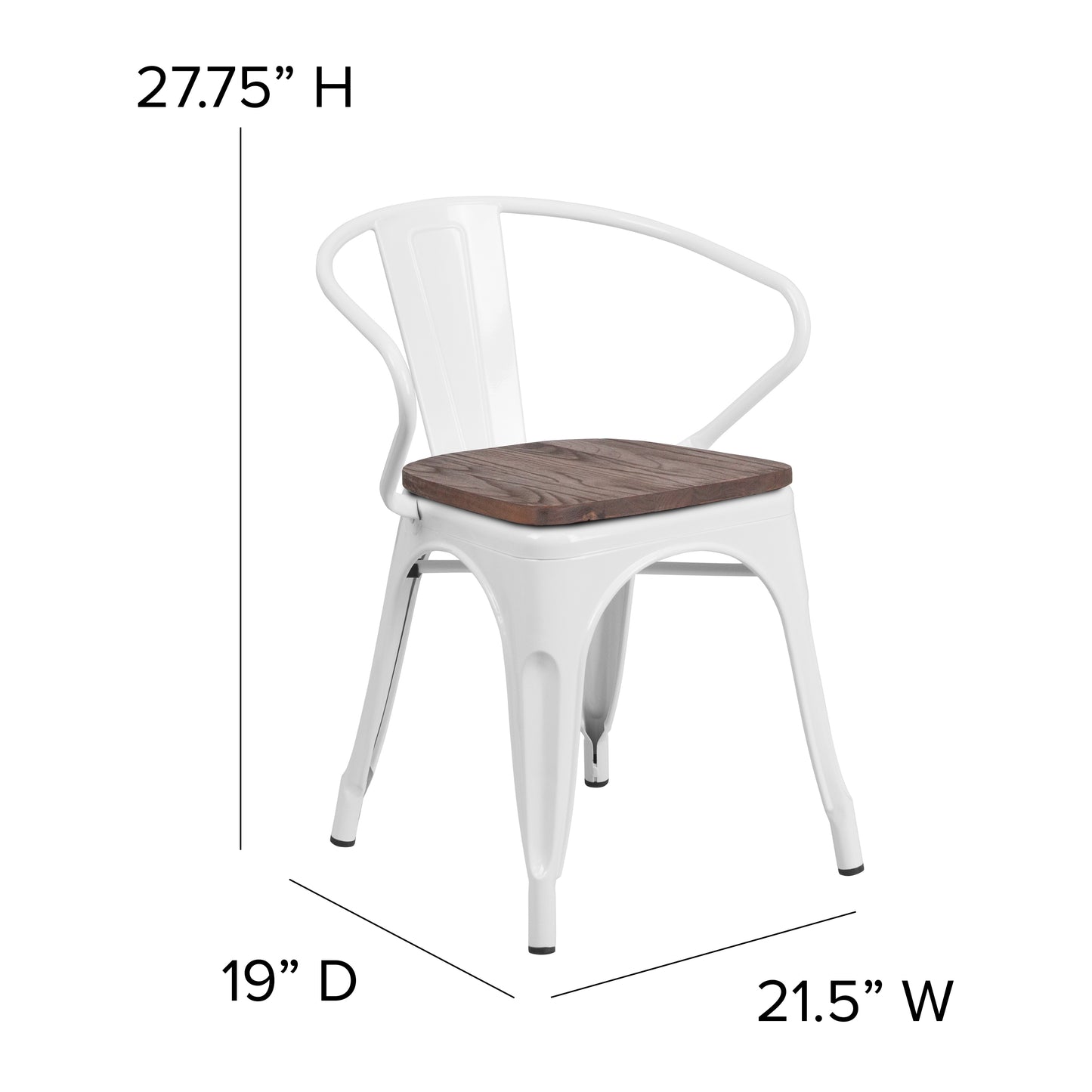 Luna White Metal Chair with Wood Seat and Arms White