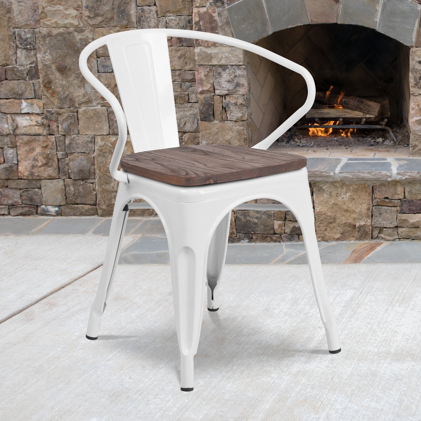 Luna White Metal Chair with Wood Seat and Arms White