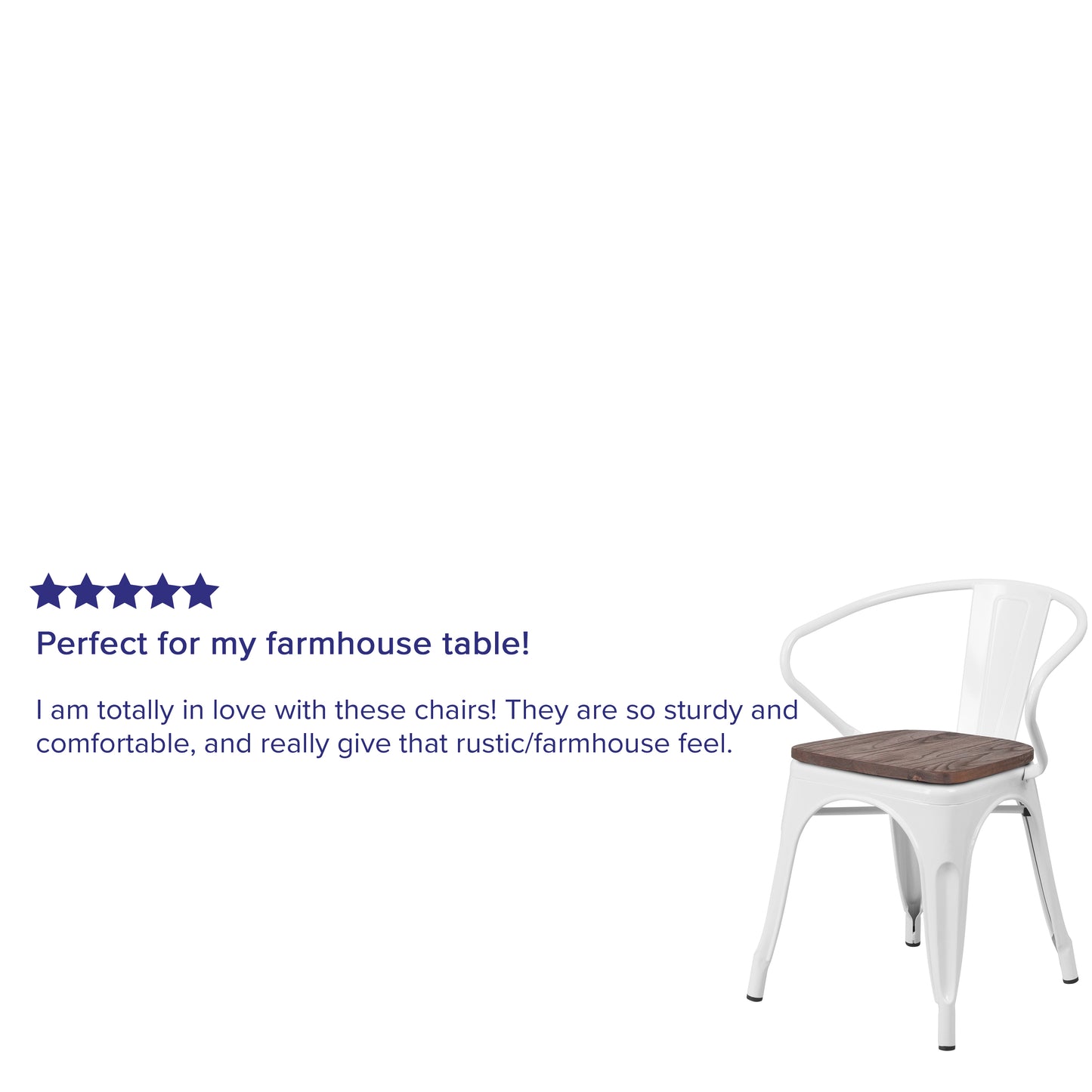 Luna White Metal Chair with Wood Seat and Arms White