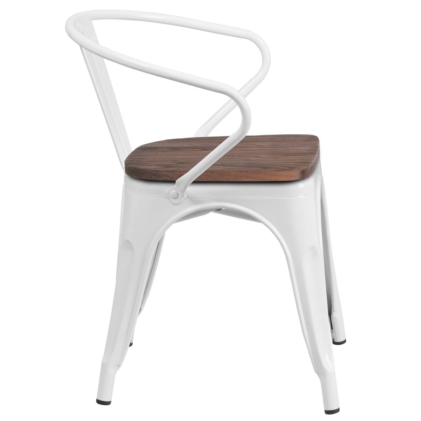 Luna White Metal Chair with Wood Seat and Arms White
