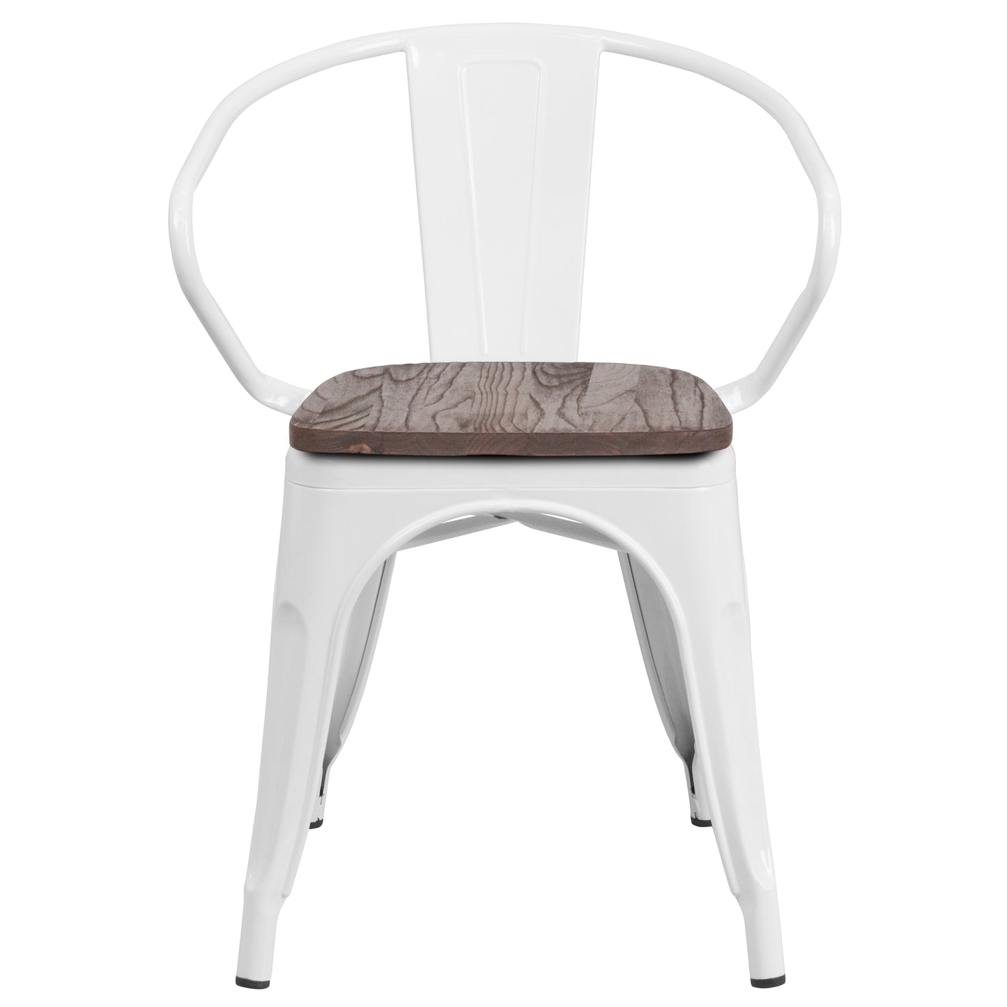 Luna White Metal Chair with Wood Seat and Arms White