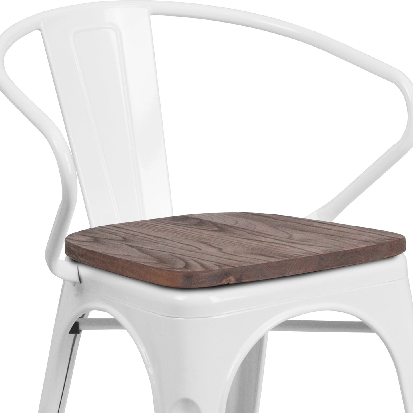 Luna White Metal Chair with Wood Seat and Arms White