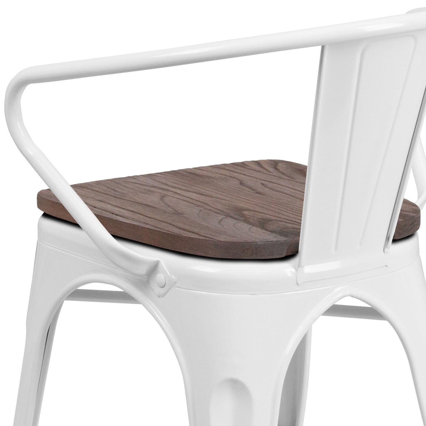 Luna White Metal Chair with Wood Seat and Arms White