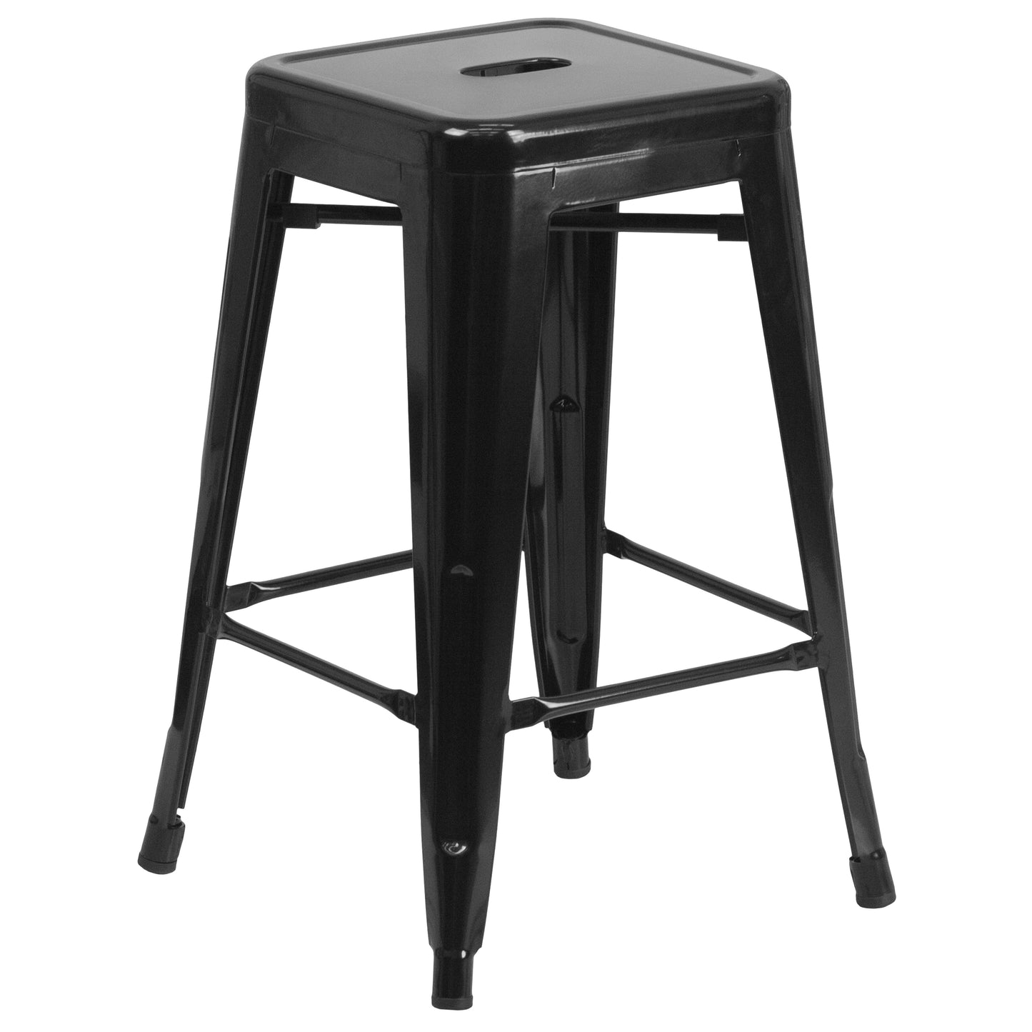 Kai Commercial Grade 24" High Backless Black Metal Indoor-Outdoor Counter Height Stool with Square Seat Black