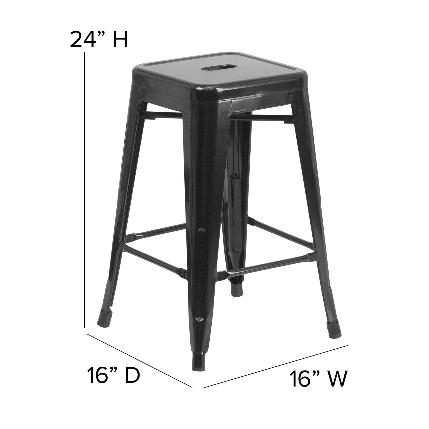 Kai Commercial Grade 24" High Backless Black Metal Indoor-Outdoor Counter Height Stool with Square Seat Black