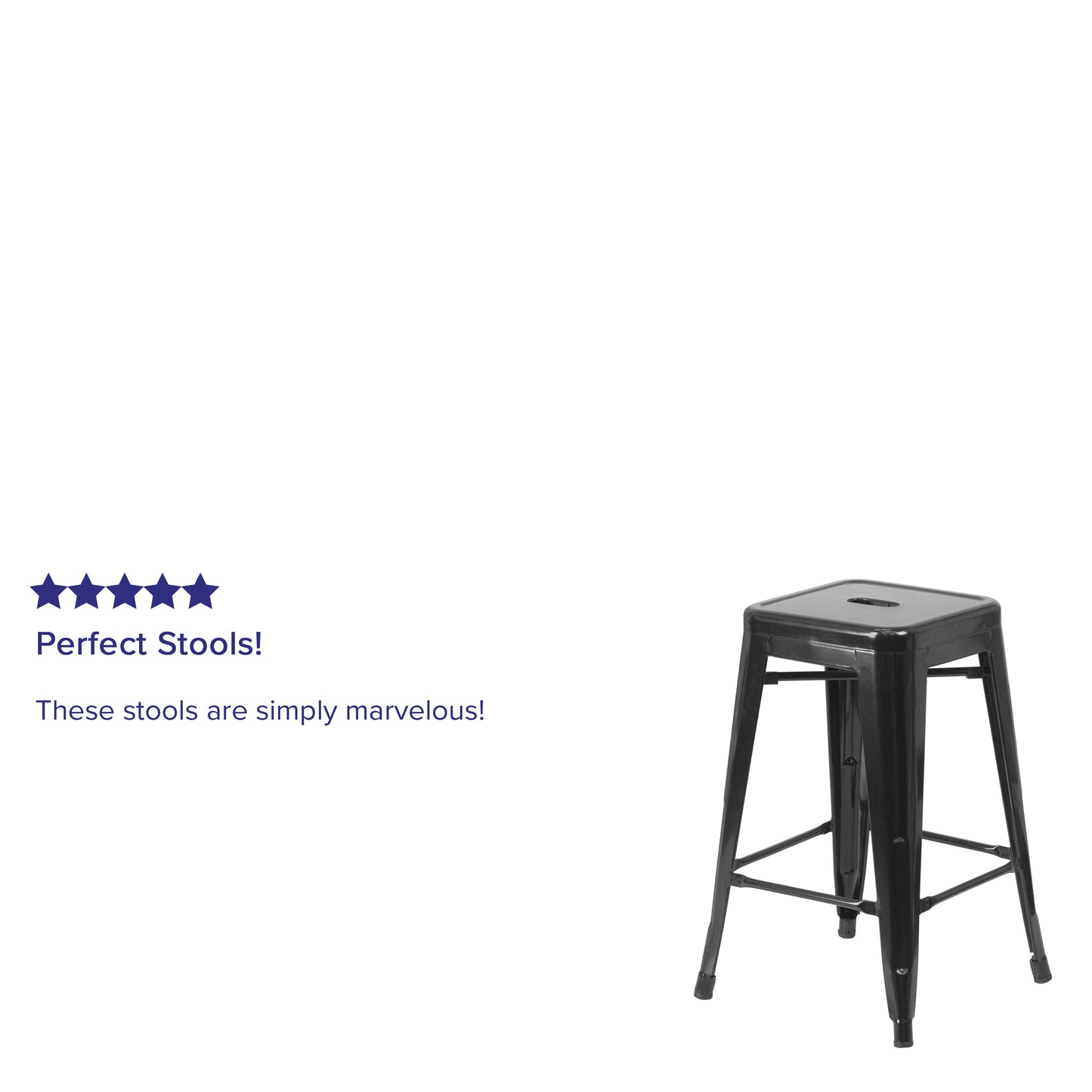 Kai Commercial Grade 24" High Backless Black Metal Indoor-Outdoor Counter Height Stool with Square Seat Black