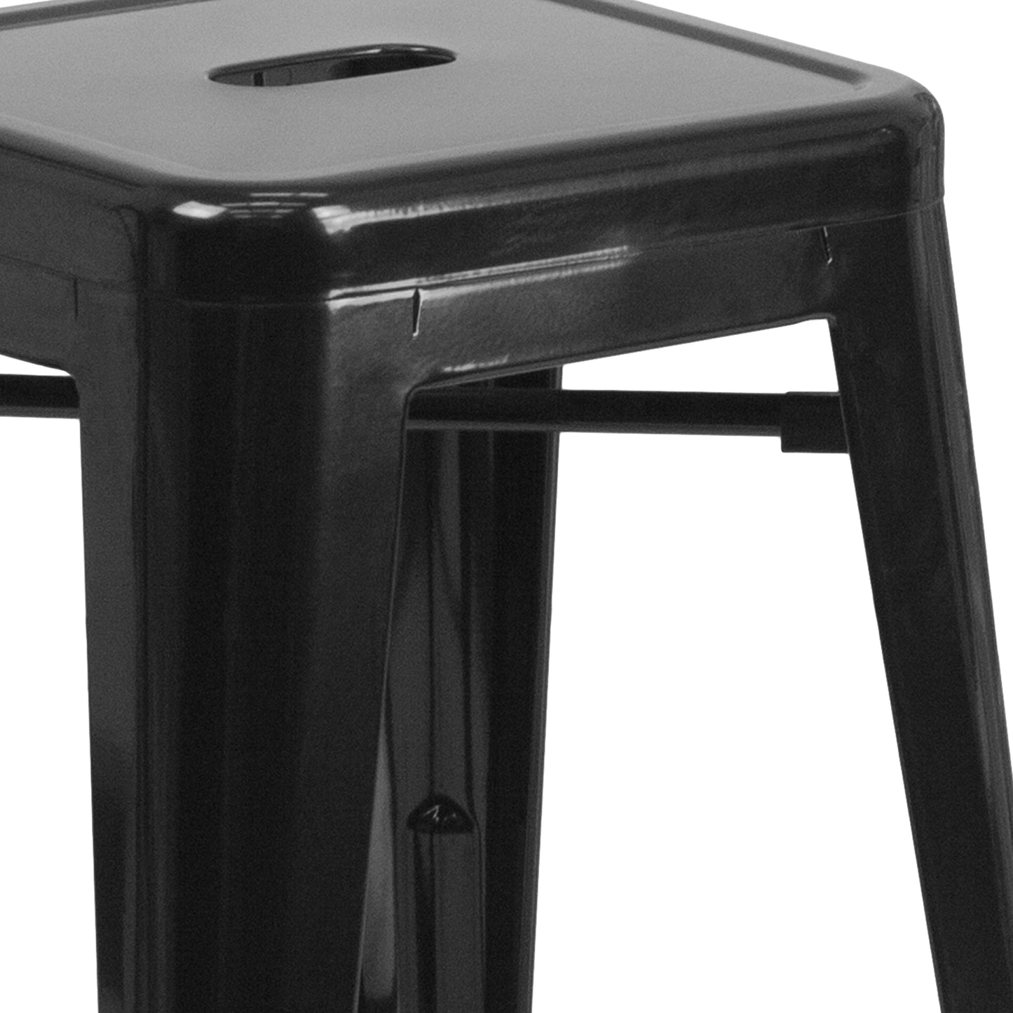 Kai Commercial Grade 24" High Backless Black Metal Indoor-Outdoor Counter Height Stool with Square Seat Black