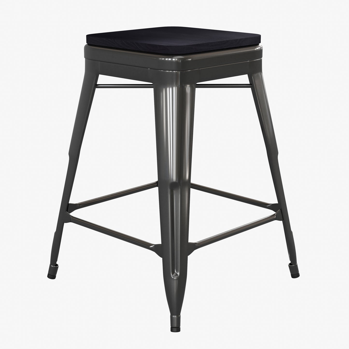 Kai Commercial Grade 24" High Backless Black Metal Indoor-Outdoor Counter Height Stool with Black Poly Resin Wood Seat Black Seat/Black Frame