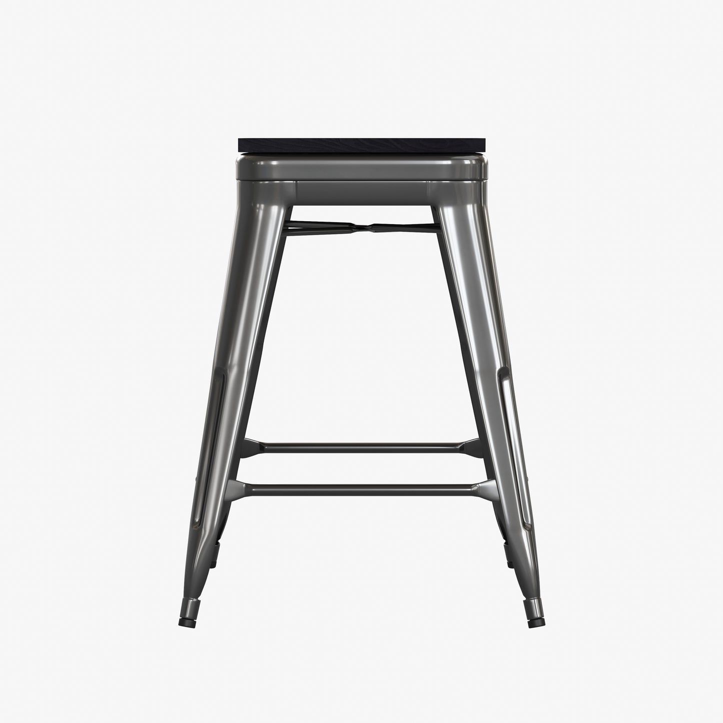 Kai Commercial Grade 24" High Backless Black Metal Indoor-Outdoor Counter Height Stool with Black Poly Resin Wood Seat Black Seat/Black Frame